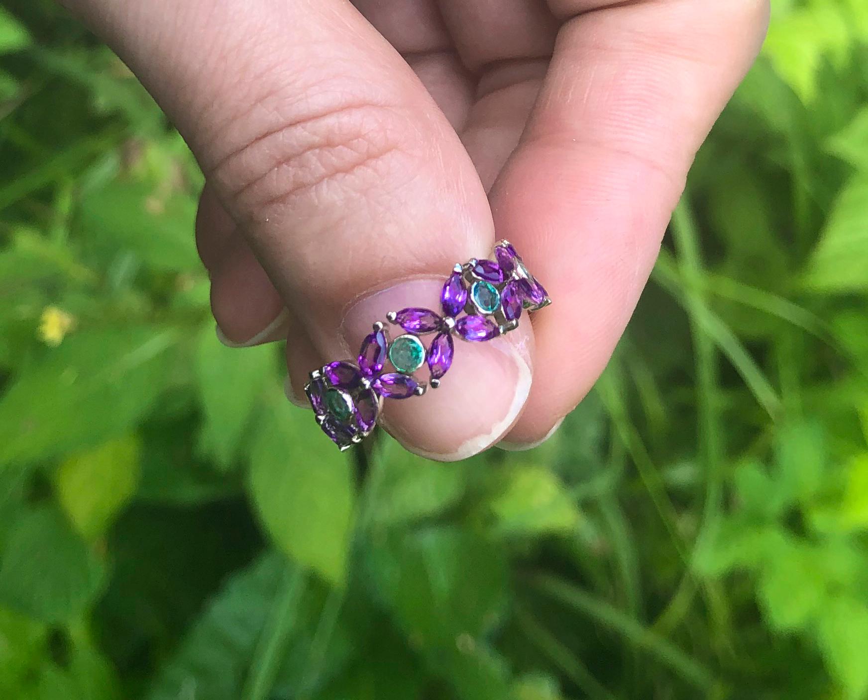 For Sale:  14k Gold Eternity Ring with Emeralds and Amethysts 11