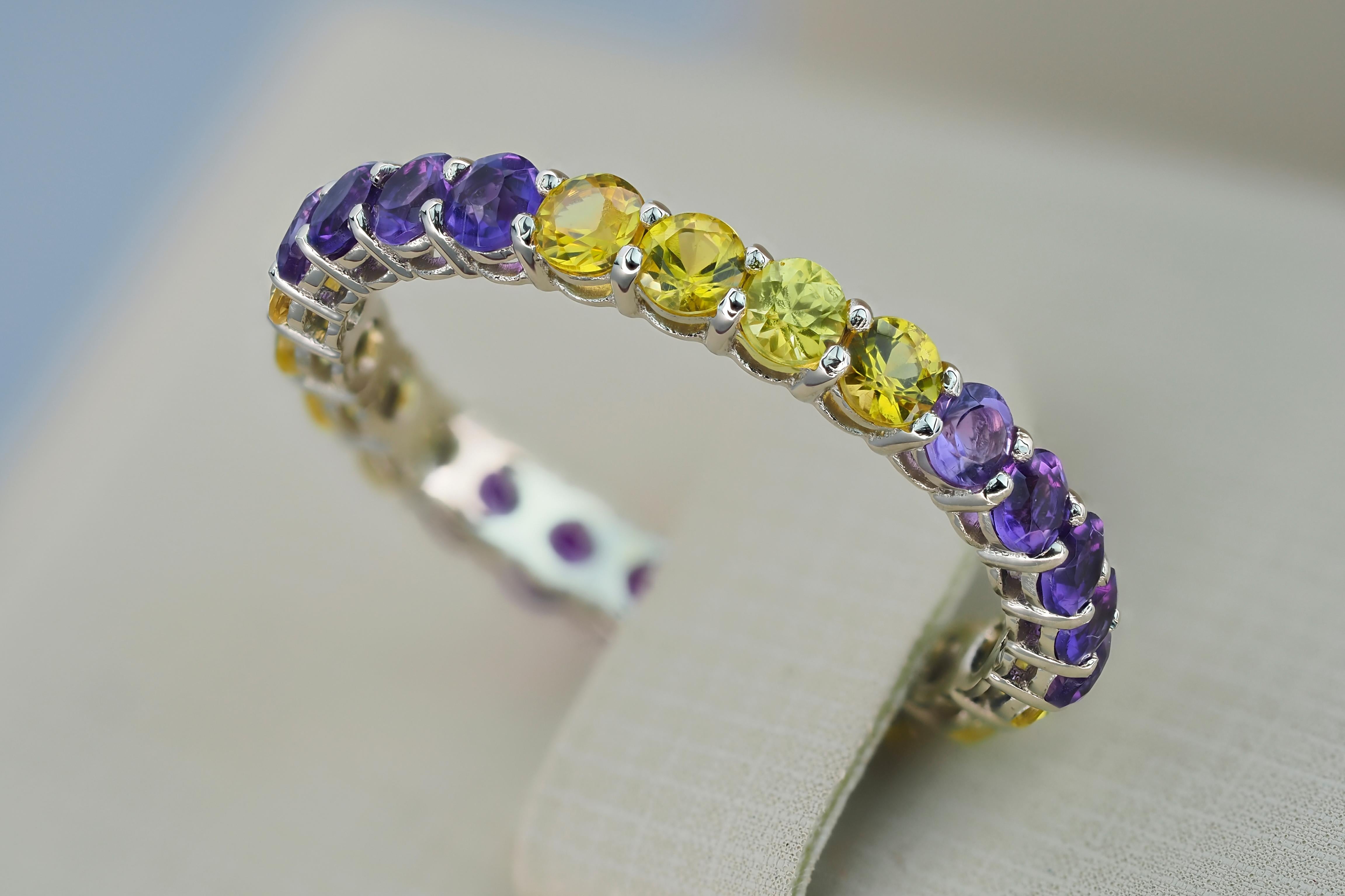 For Sale:  14k Gold Eternity Ring with Sapphires and Amethysts 2