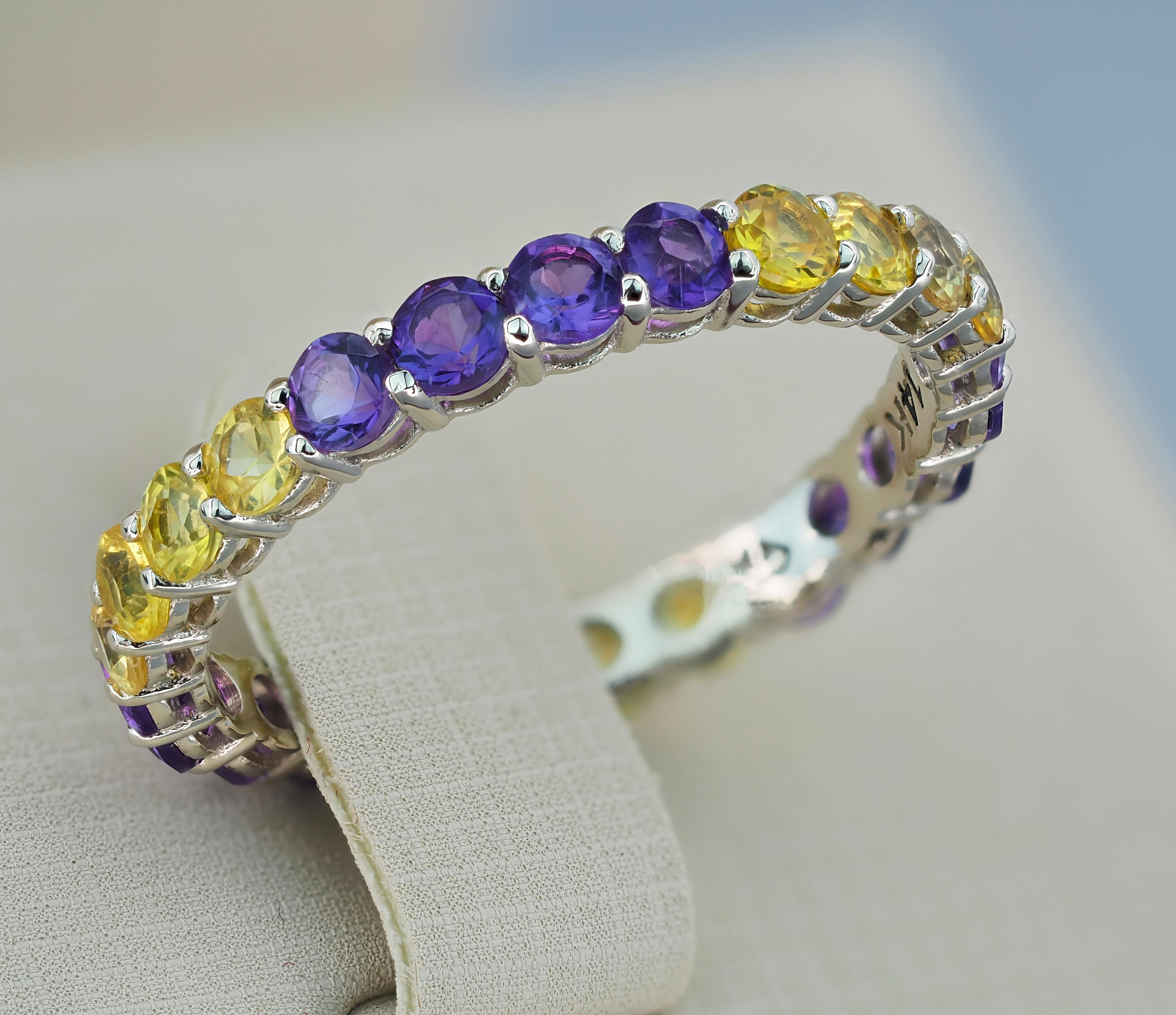 For Sale:  14k Gold Eternity Ring with Sapphires and Amethysts 3