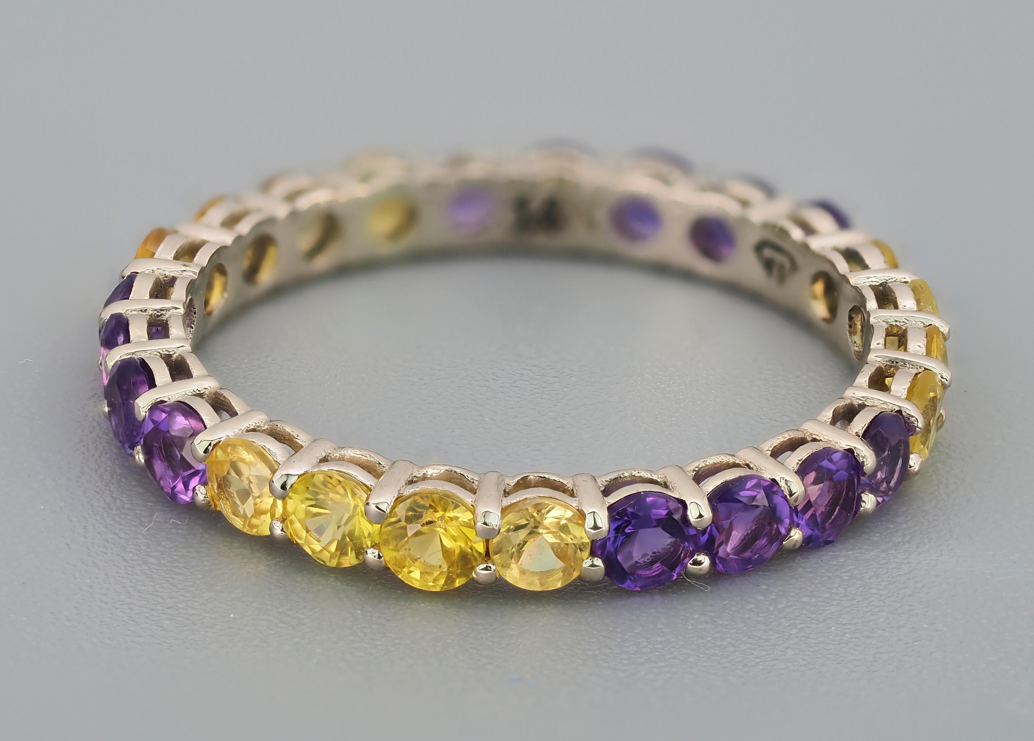 For Sale:  14k Gold Eternity Ring with Sapphires and Amethysts 4