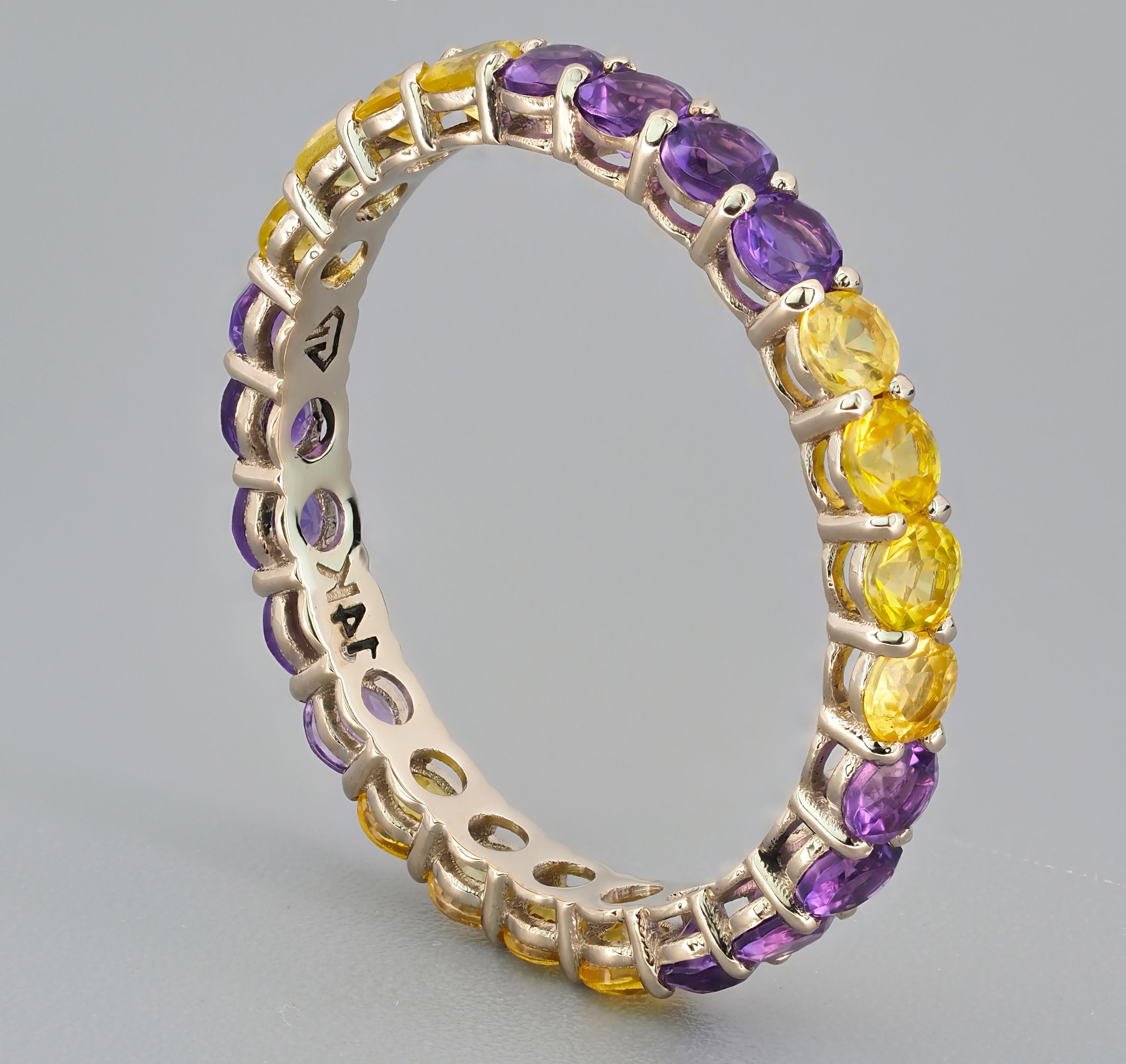 For Sale:  14k Gold Eternity Ring with Sapphires and Amethysts 6