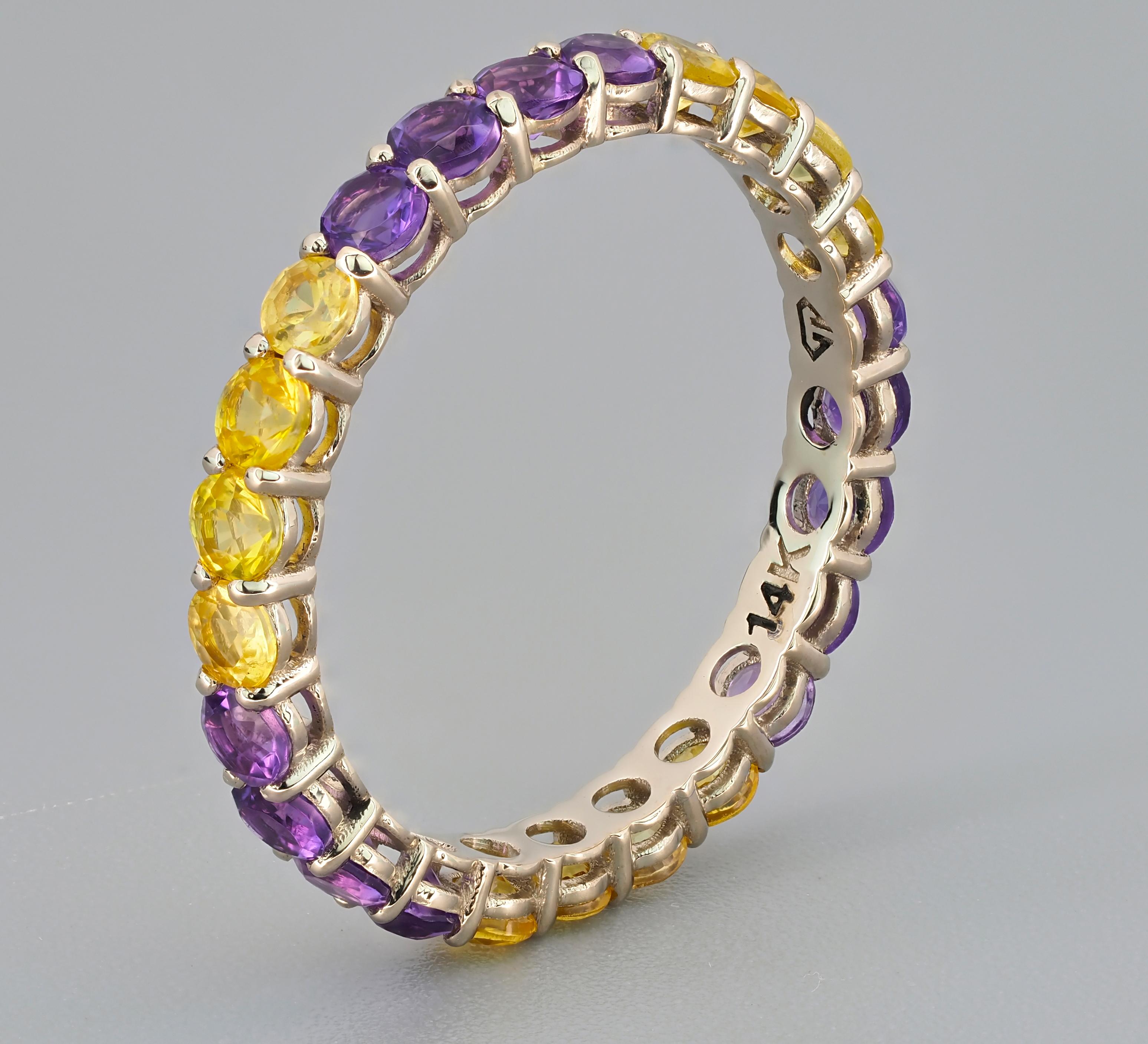 For Sale:  14k Gold Eternity Ring with Sapphires and Amethysts 7
