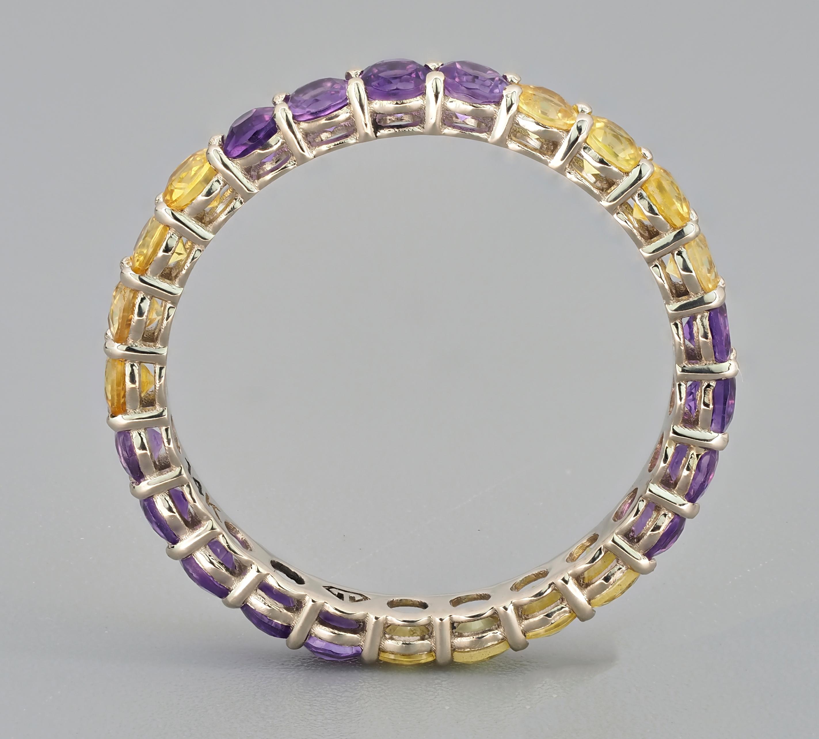 For Sale:  14k Gold Eternity Ring with Sapphires and Amethysts 8
