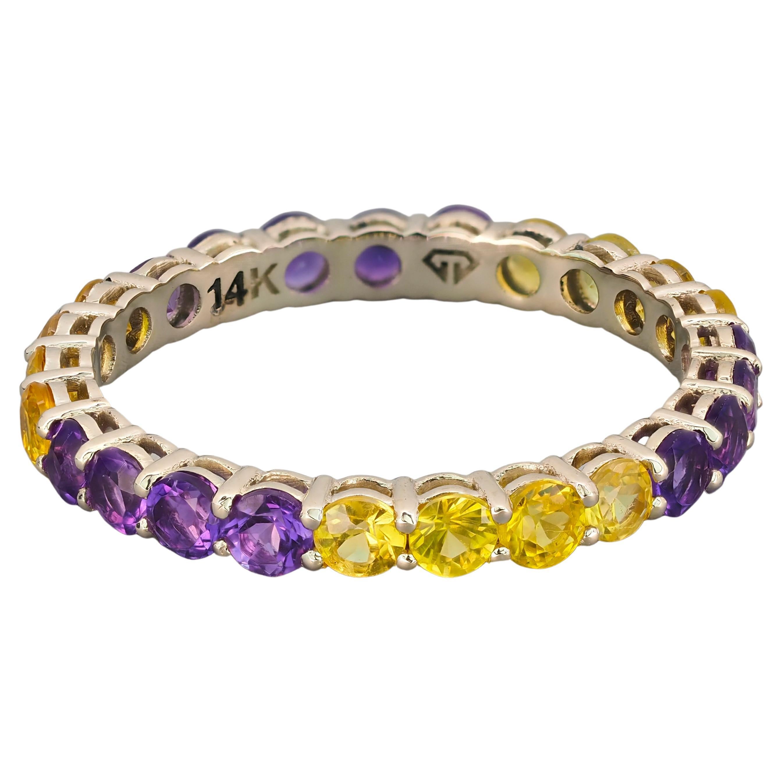14k Gold Eternity Ring with Sapphires and Amethysts
