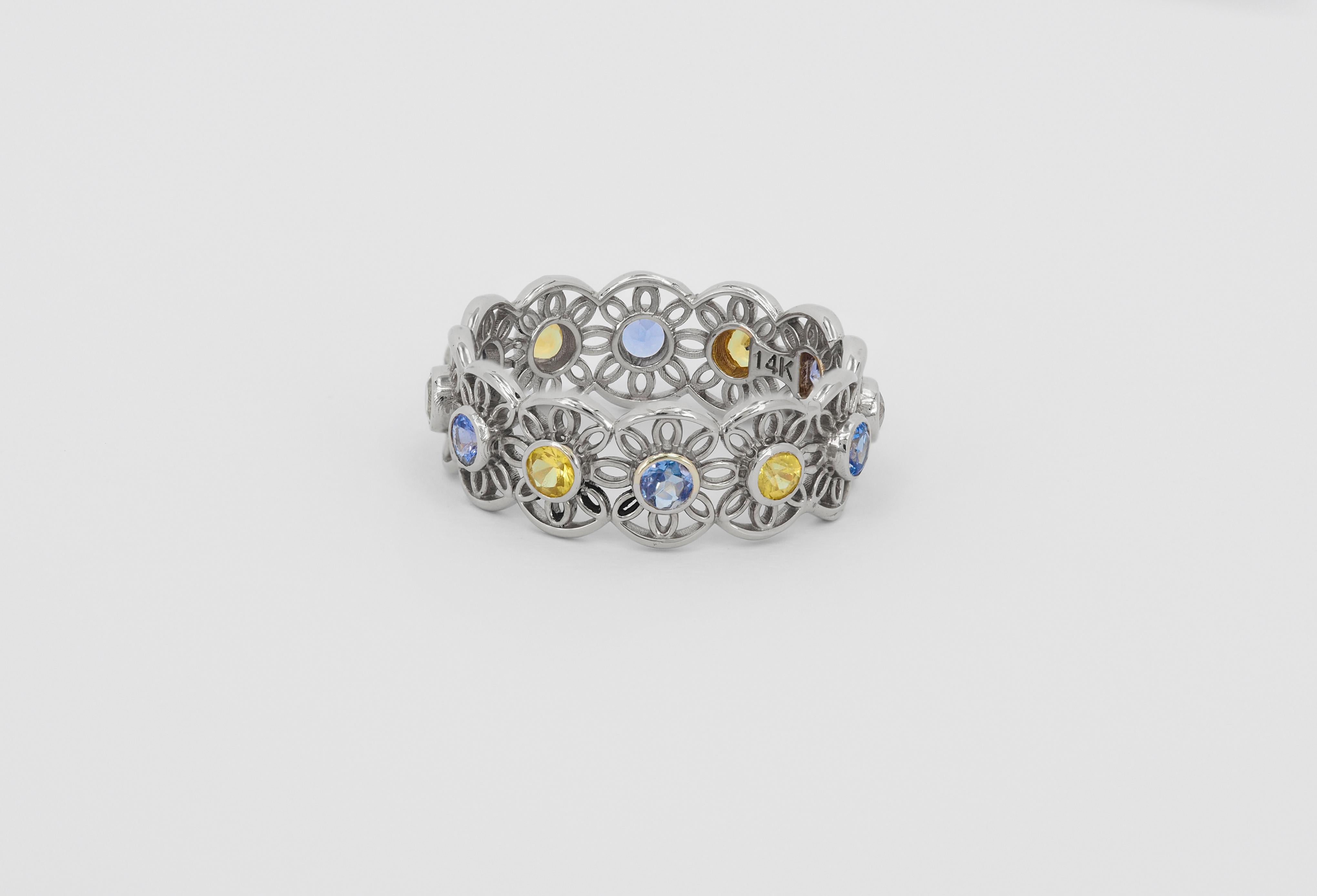 For Sale:  14k Gold Eternity Ring with Sapphires and Tanzanite 2