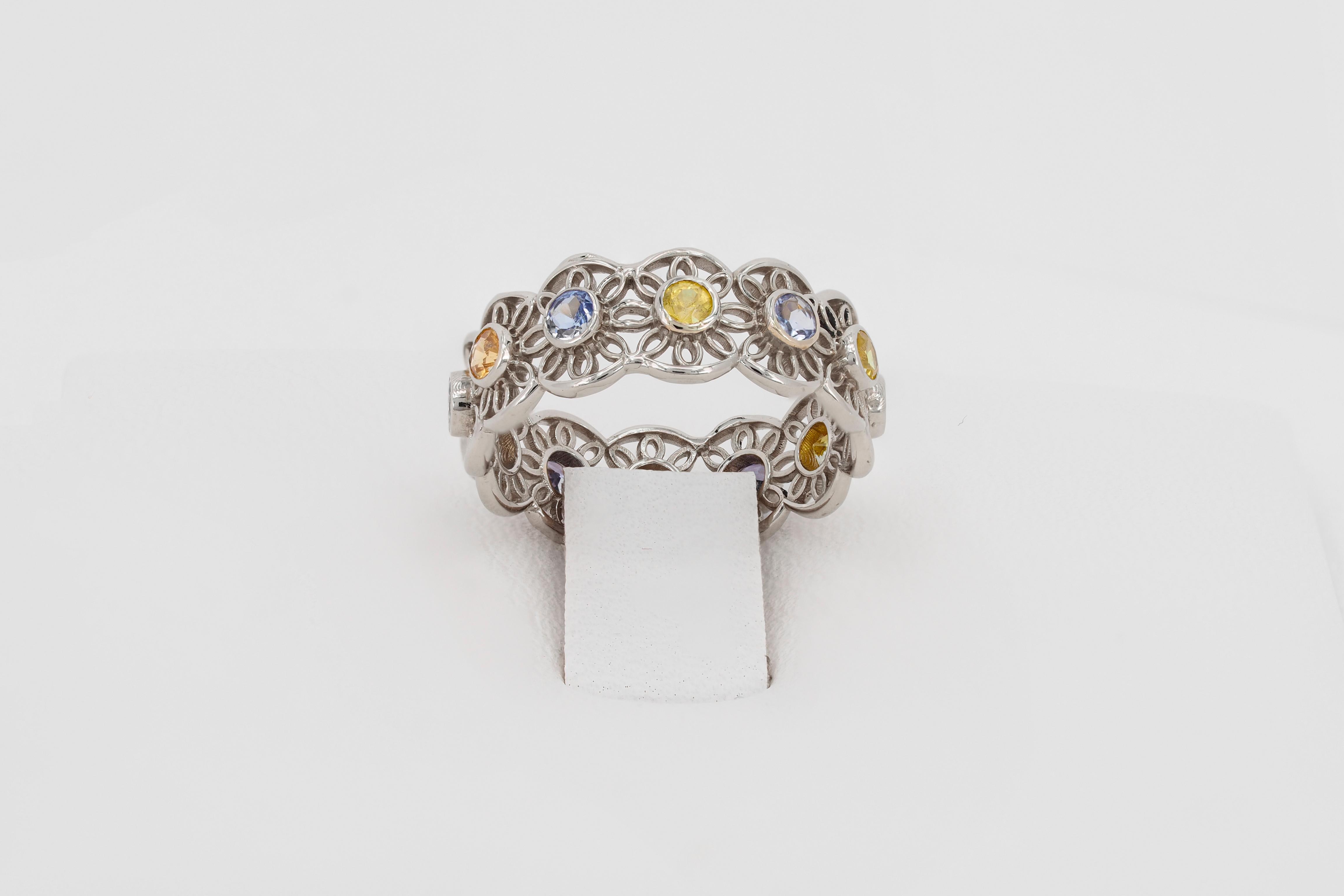 For Sale:  14k Gold Eternity Ring with Sapphires and Tanzanite 5