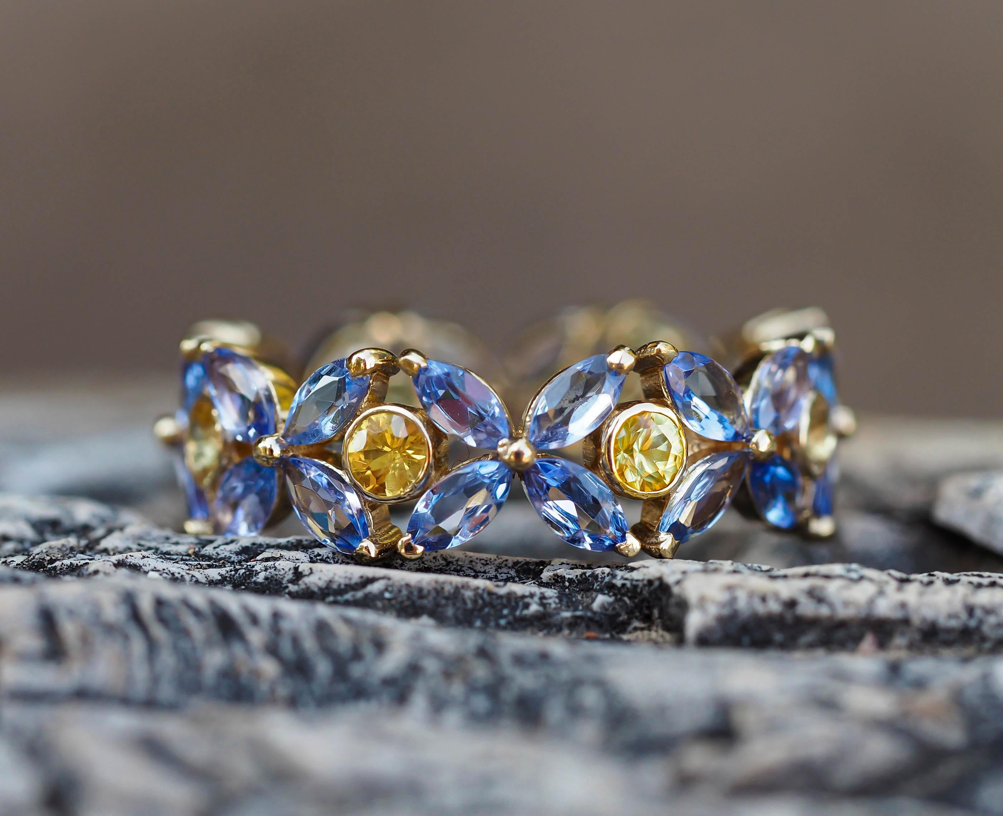 For Sale:  Sapphires and Tanzanites eternity ring in 14k gold 13