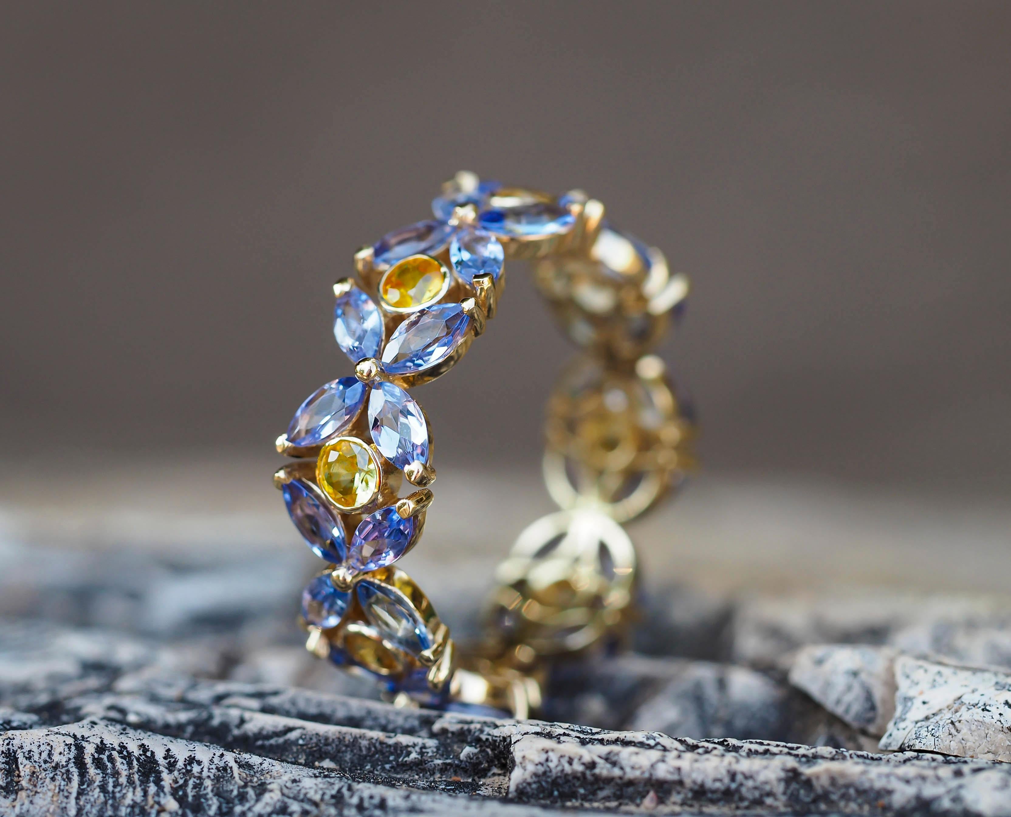 For Sale:  Sapphires and Tanzanites eternity ring in 14k gold 14