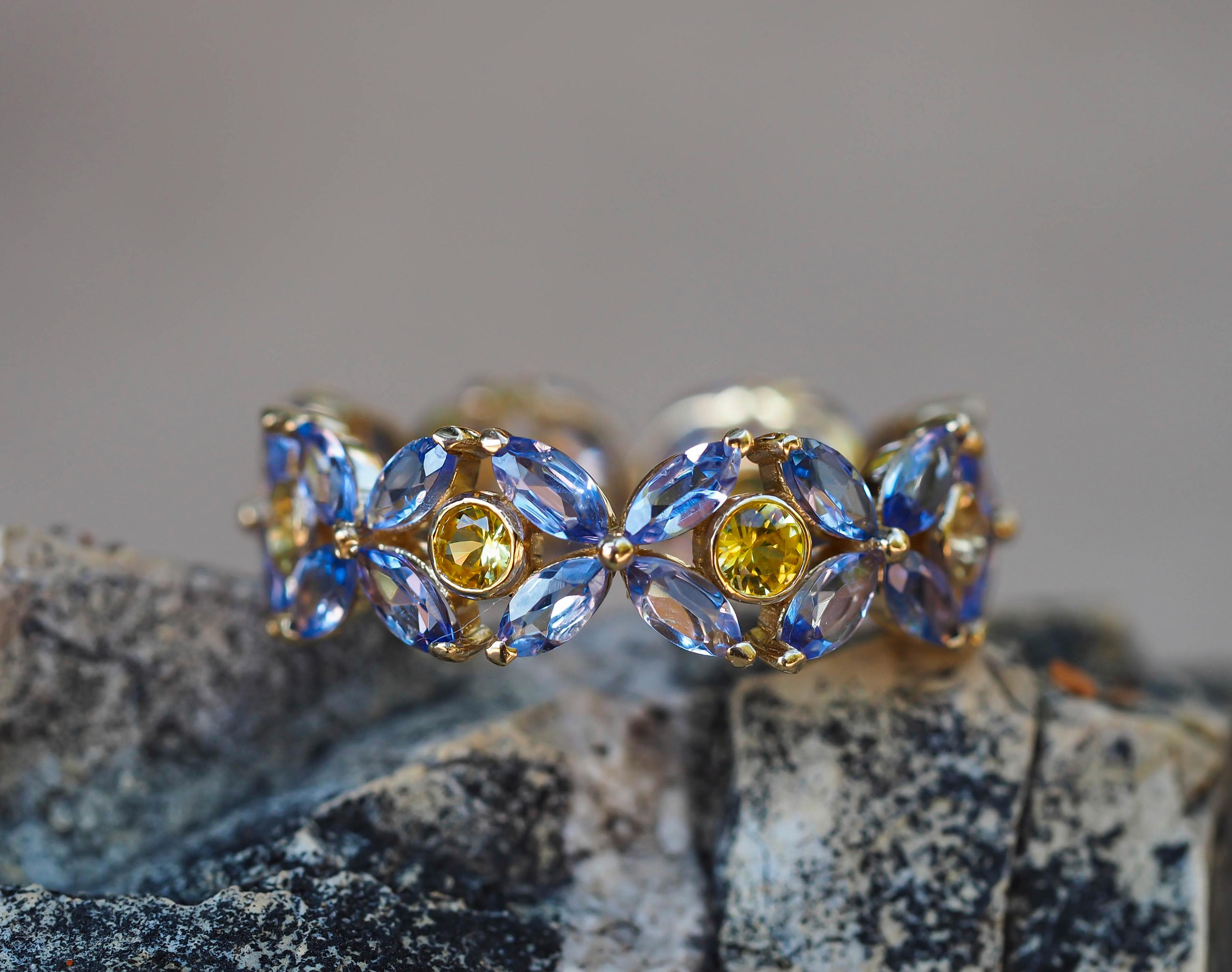 For Sale:  Sapphires and Tanzanites eternity ring in 14k gold 15
