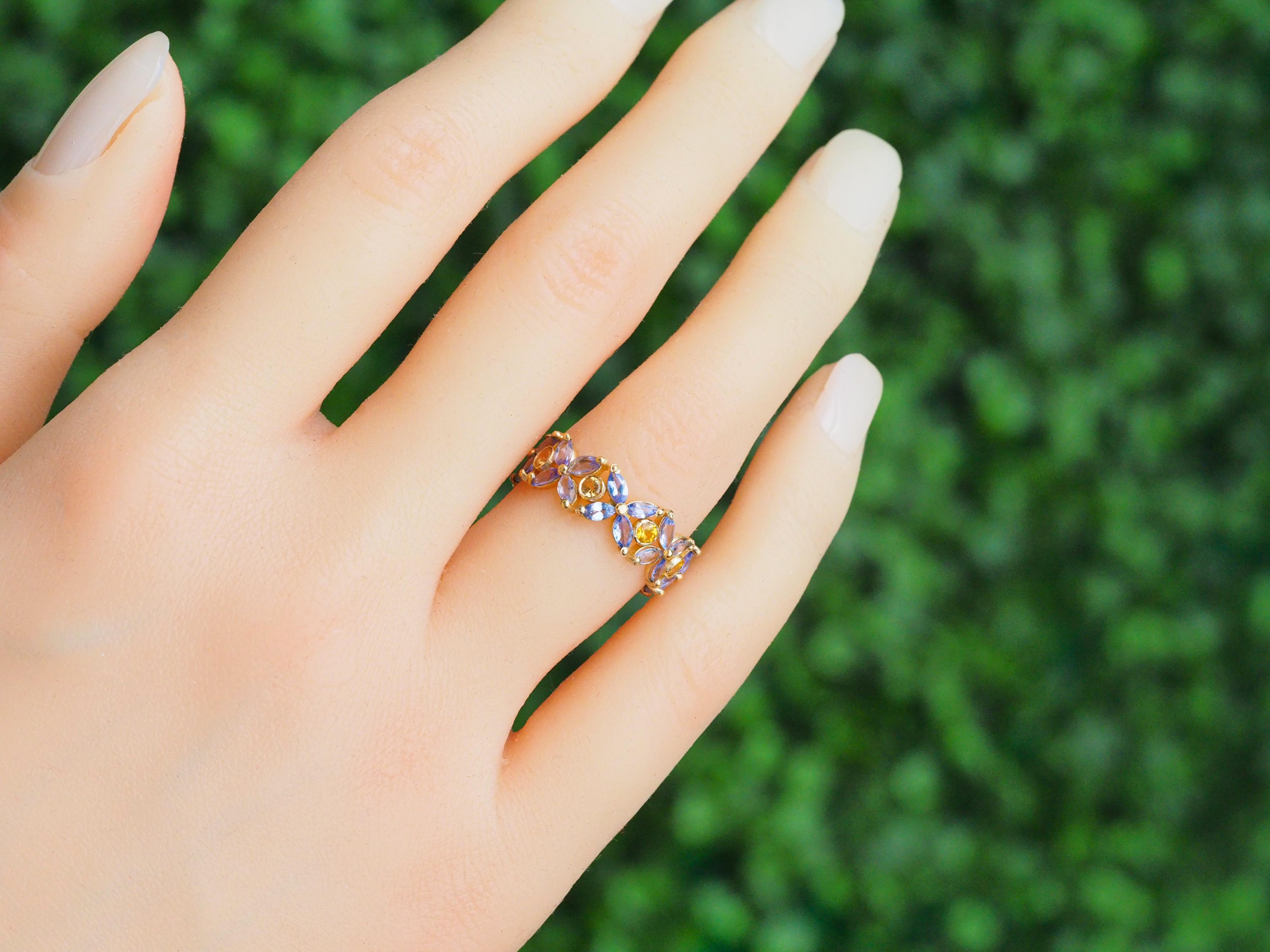 For Sale:  Sapphires and Tanzanites eternity ring in 14k gold 2