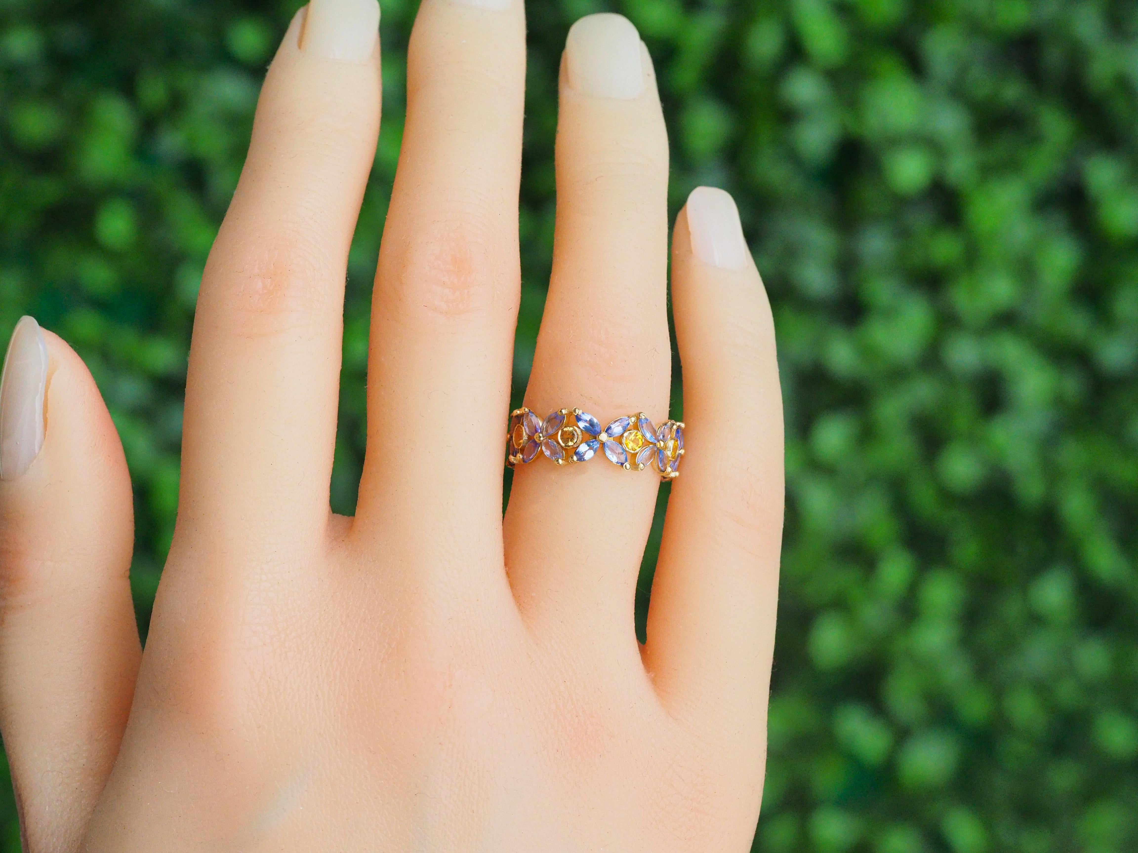 For Sale:  Sapphires and Tanzanites eternity ring in 14k gold 18