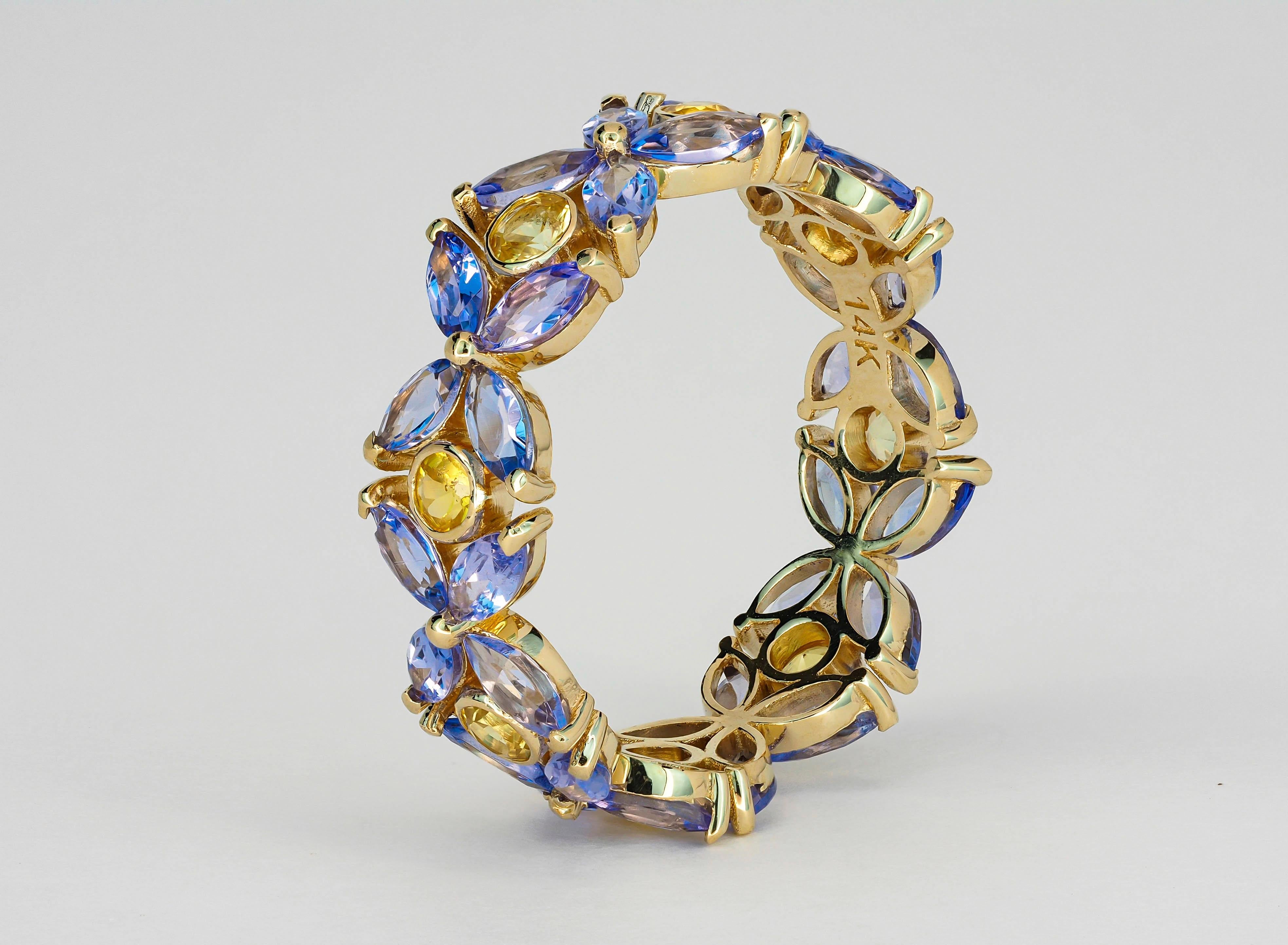 For Sale:  Sapphires and Tanzanites eternity ring in 14k gold 6