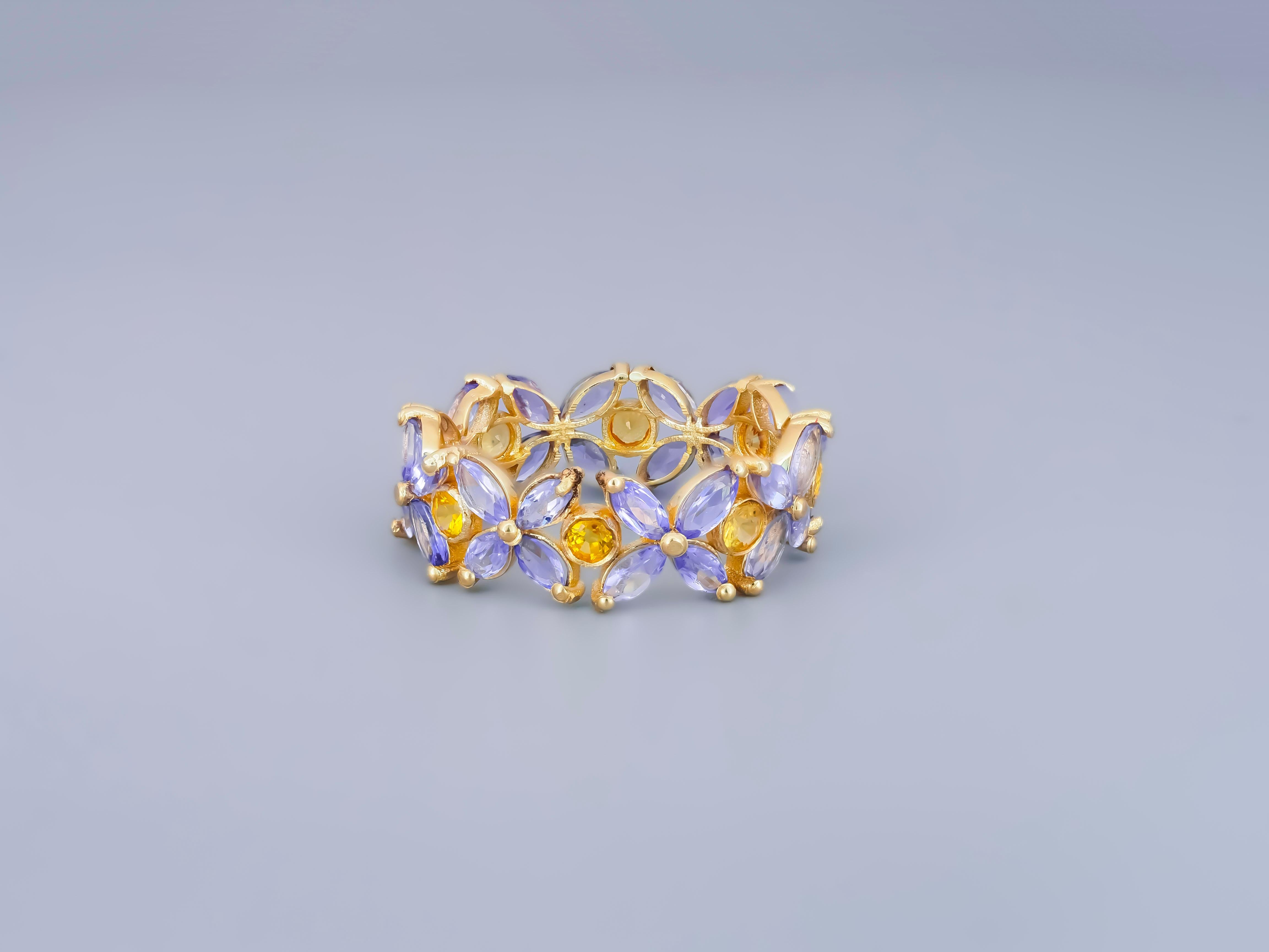 For Sale:  Sapphires and Tanzanites eternity ring in 14k gold 3