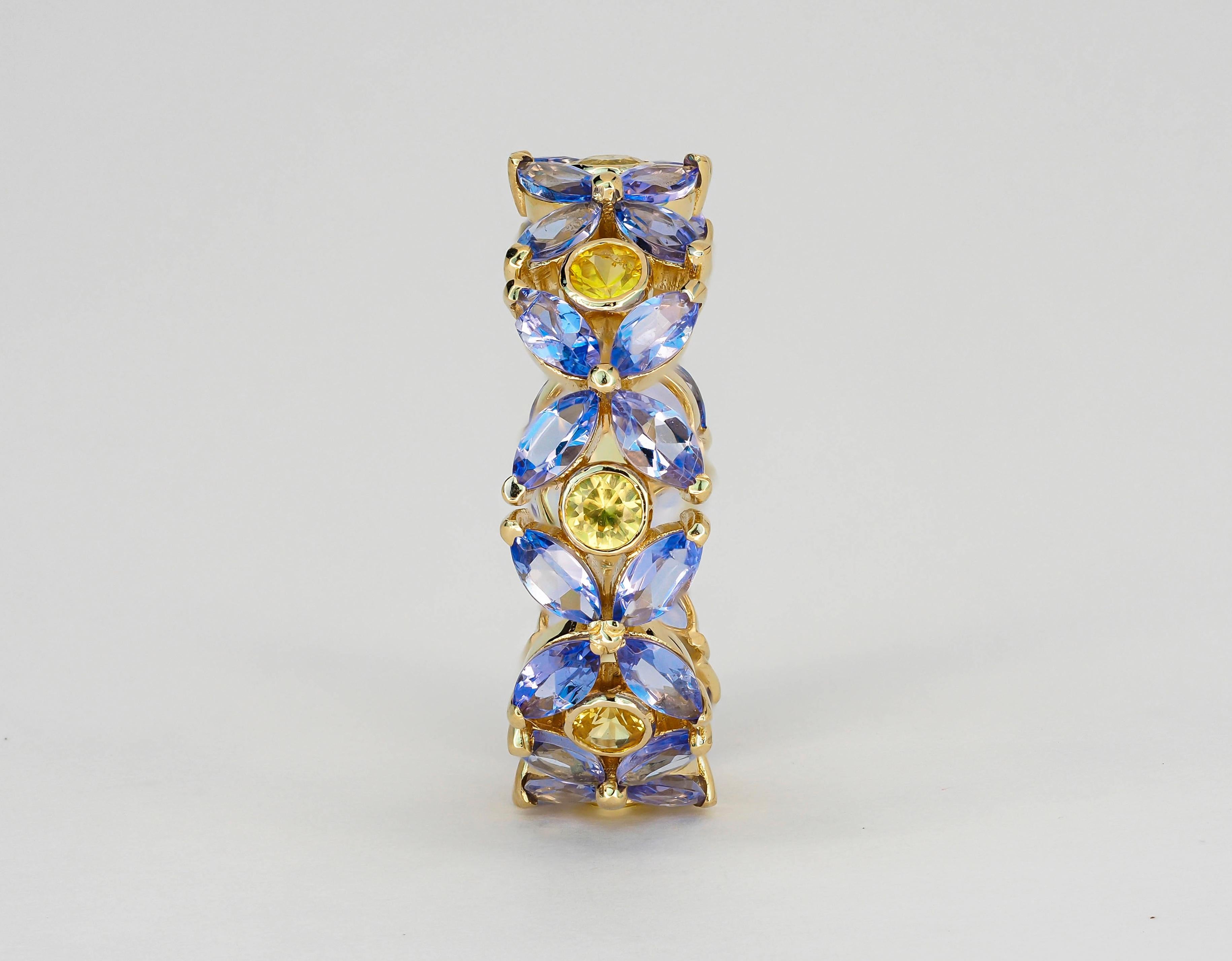 For Sale:  Sapphires and Tanzanites eternity ring in 14k gold 7