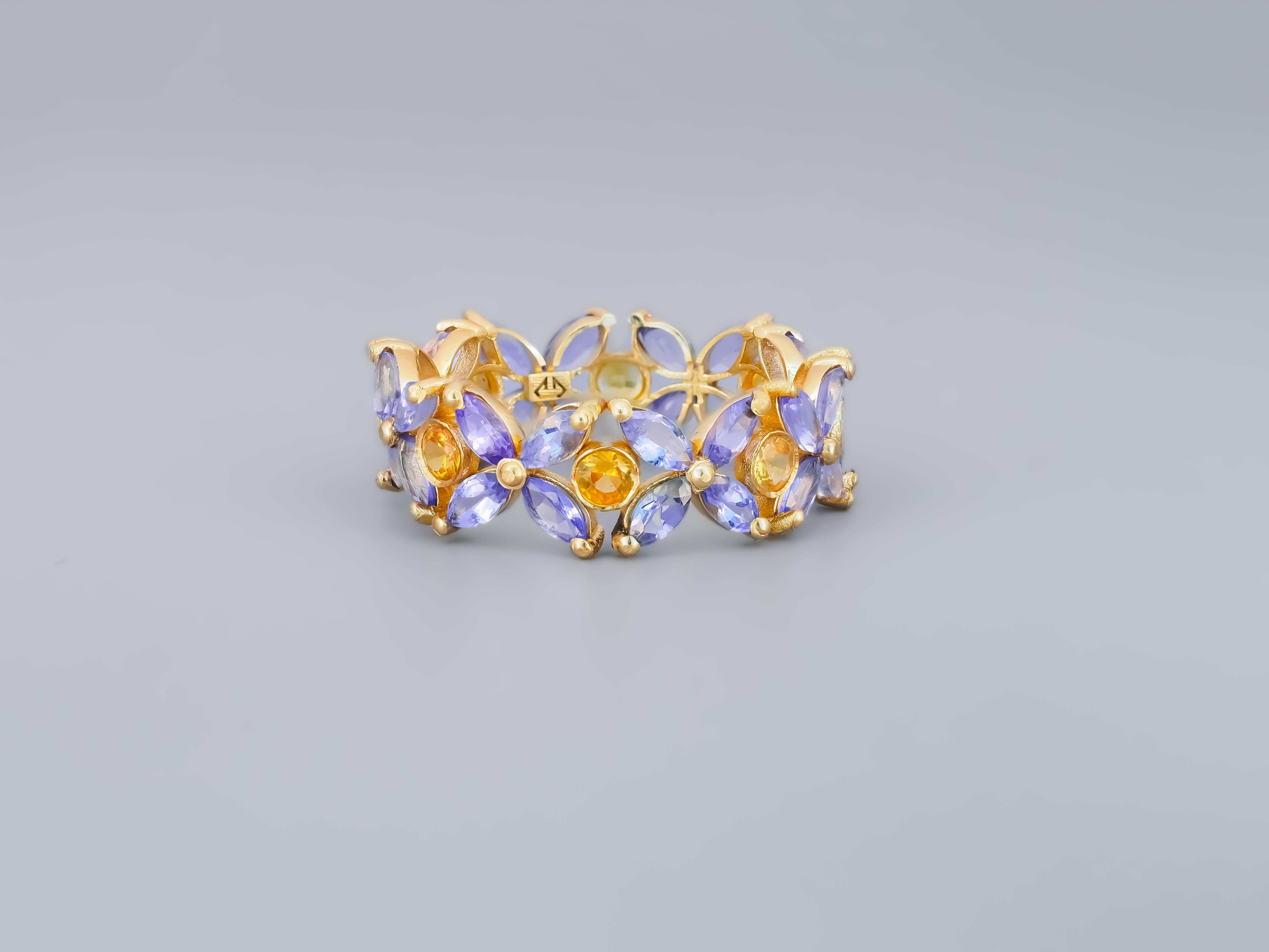 For Sale:  Sapphires and Tanzanites eternity ring in 14k gold 4