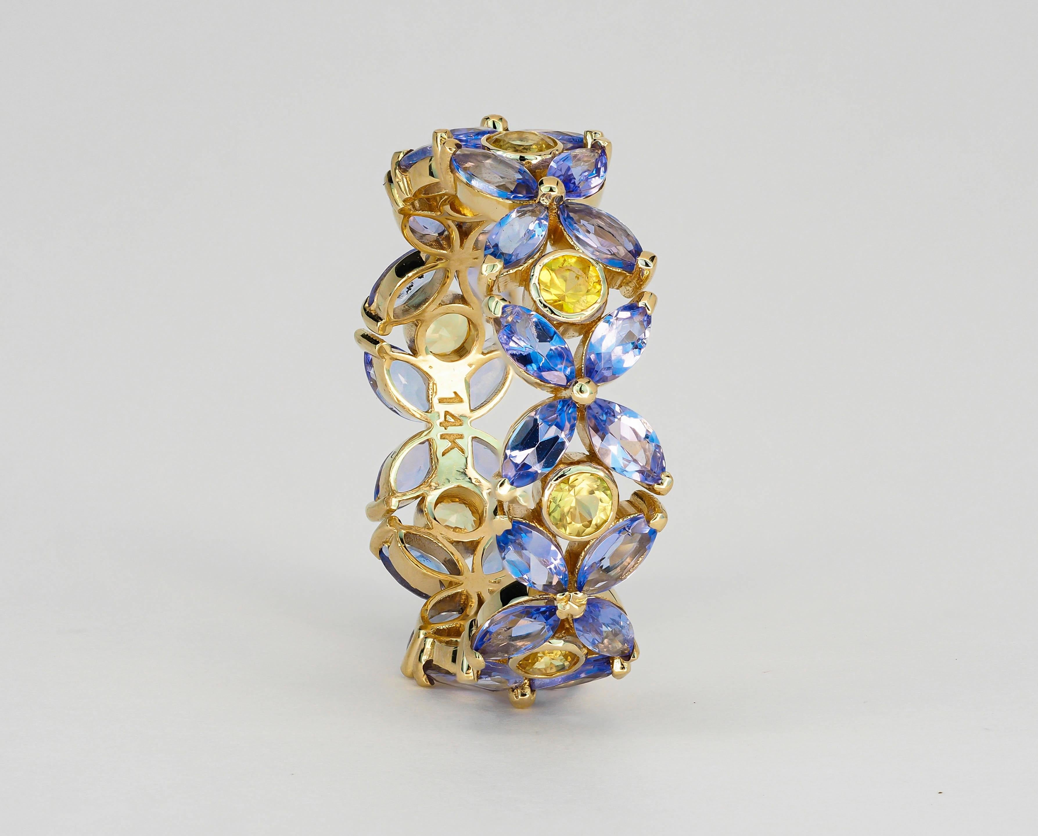 For Sale:  Sapphires and Tanzanites eternity ring in 14k gold 8