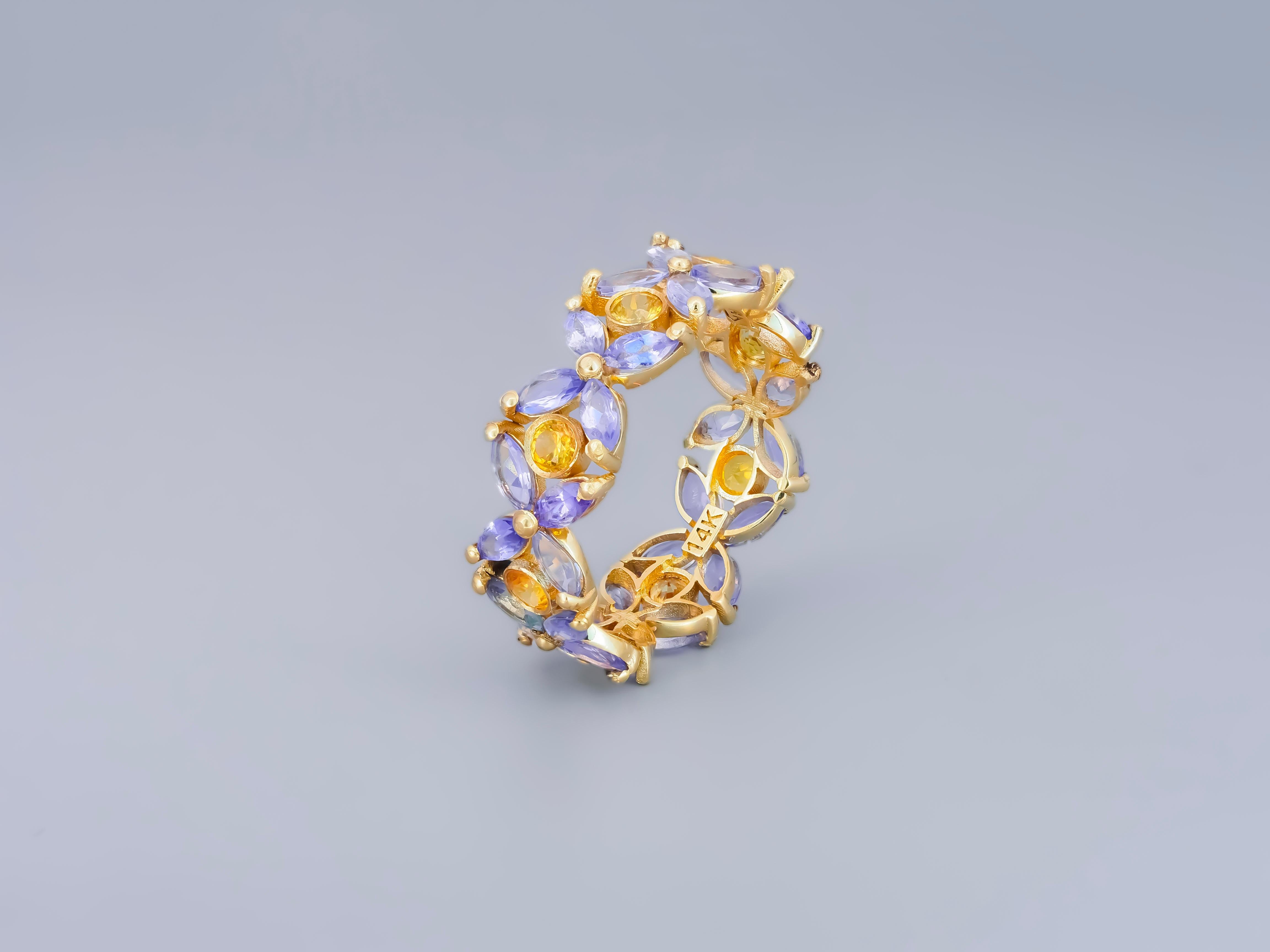 For Sale:  Sapphires and Tanzanites eternity ring in 14k gold 5