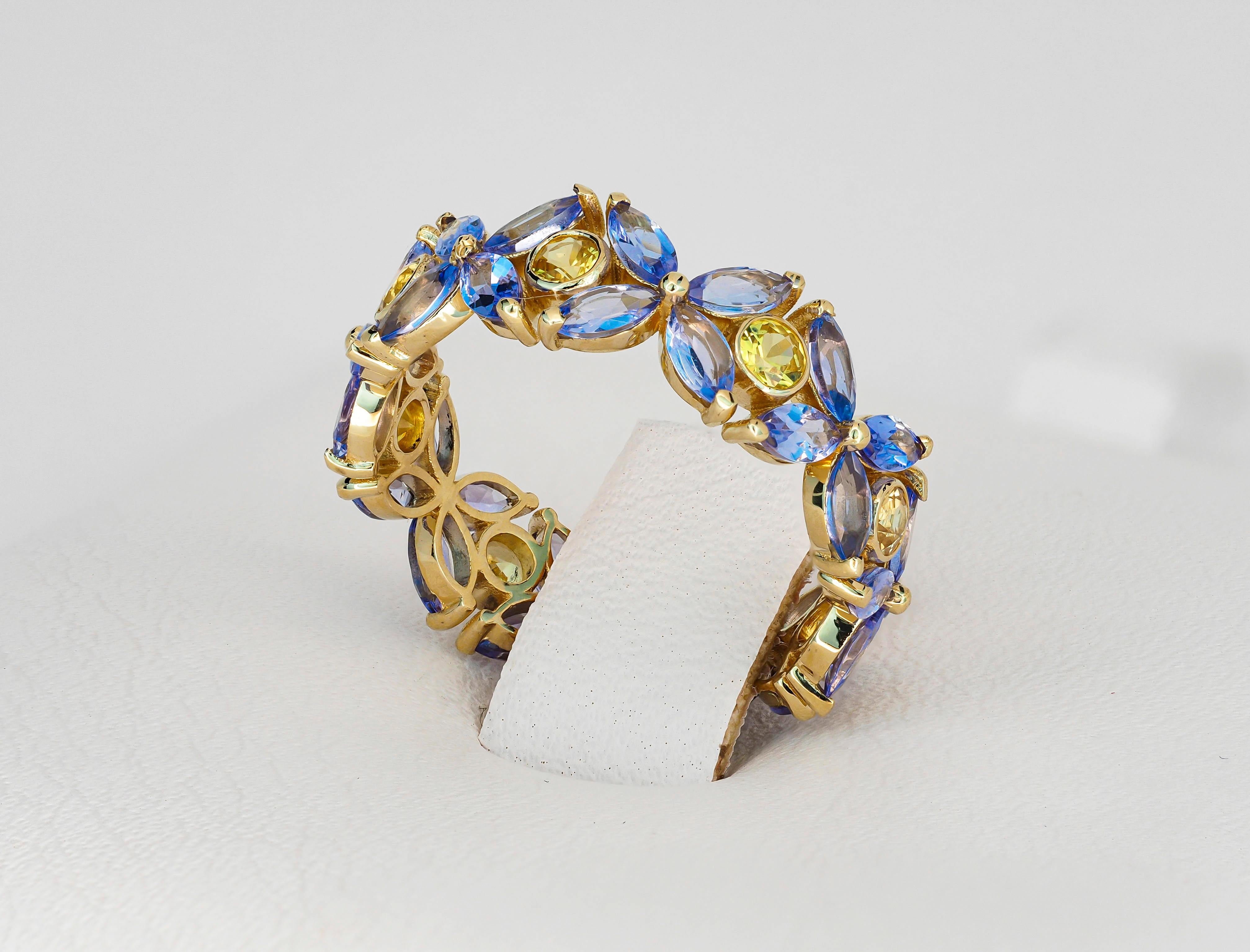 For Sale:  Sapphires and Tanzanites eternity ring in 14k gold 10