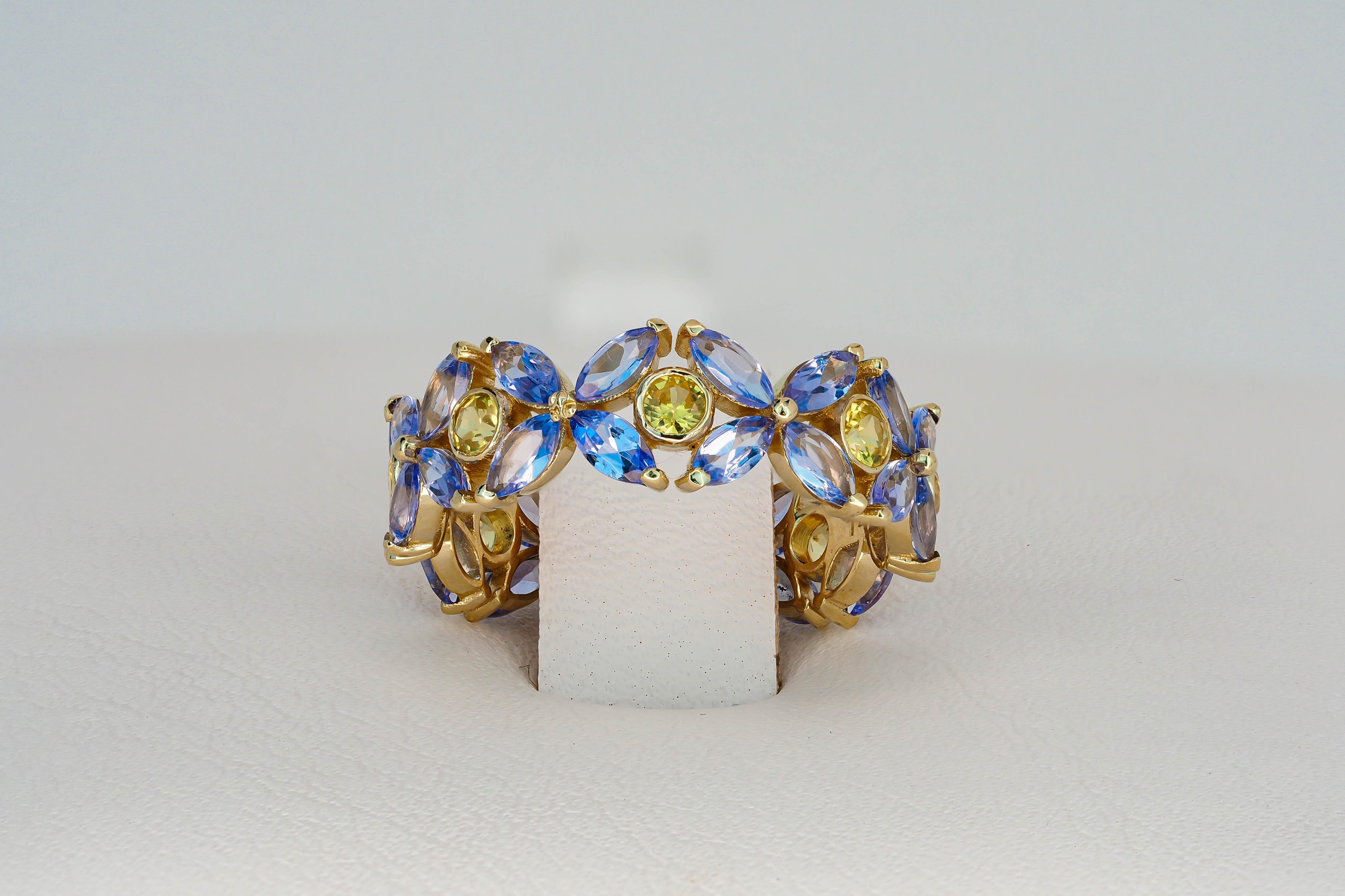 For Sale:  Sapphires and Tanzanites eternity ring in 14k gold 11
