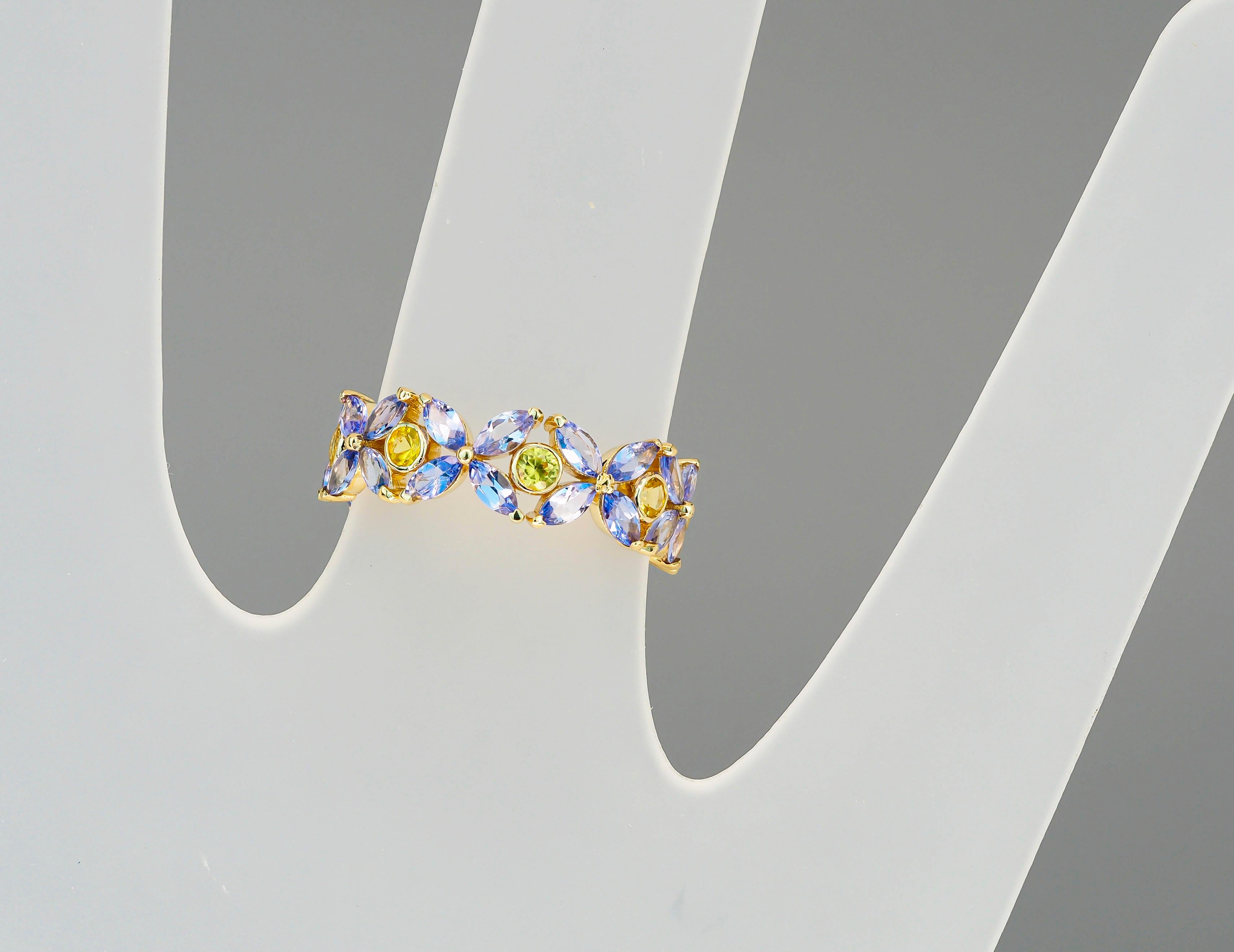 For Sale:  Sapphires and Tanzanites eternity ring in 14k gold 12