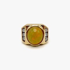 14K Gold Ethiopian Opal & Diamond Cocktail Ring, 1980's