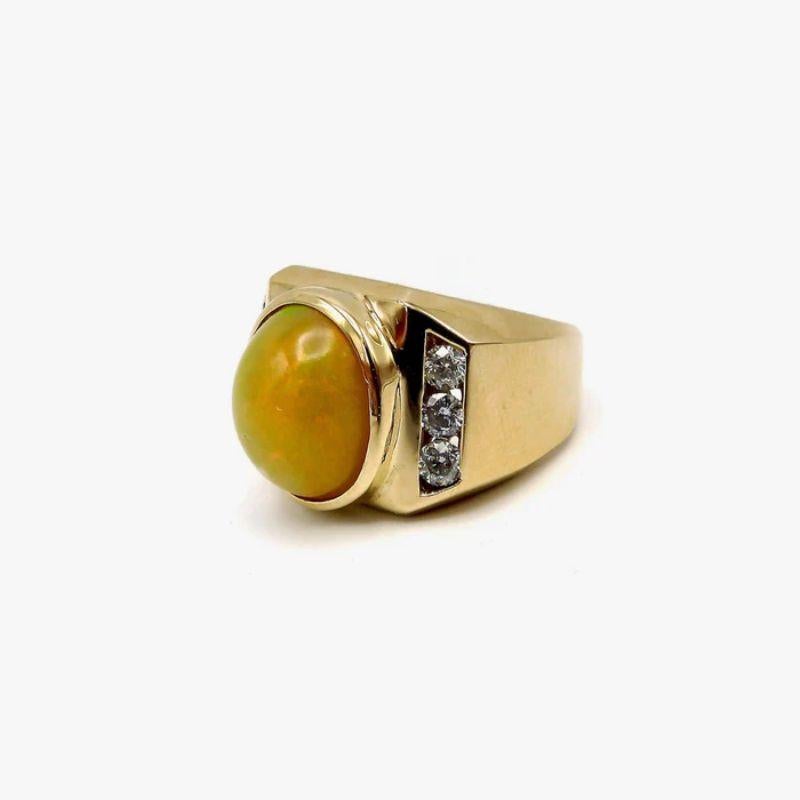 Women's or Men's 14K Gold Ethiopian Opal & Diamond Cocktail Ring, 1980's For Sale
