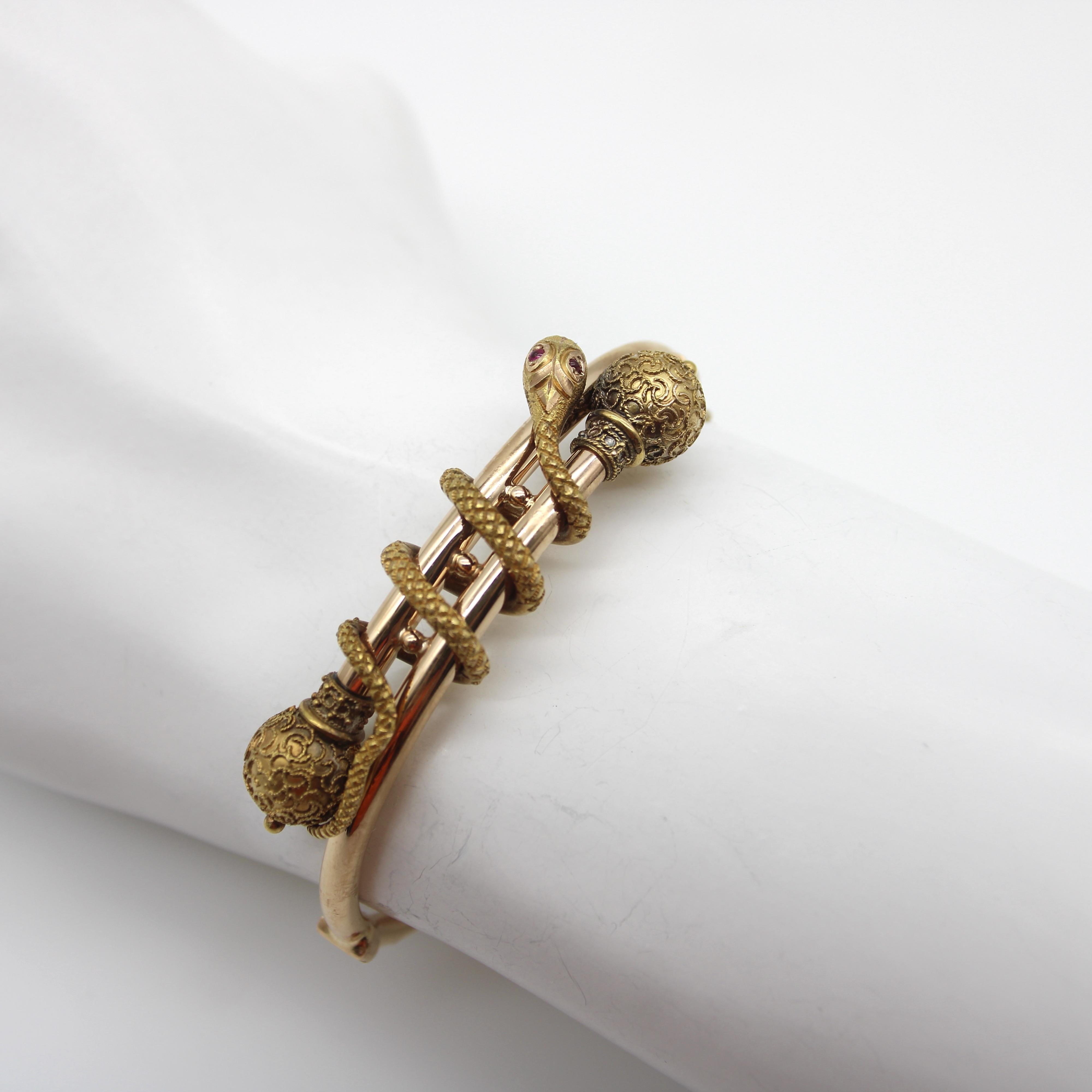 14K Gold Etruscan Revival Snake Bypass Bracelet 6