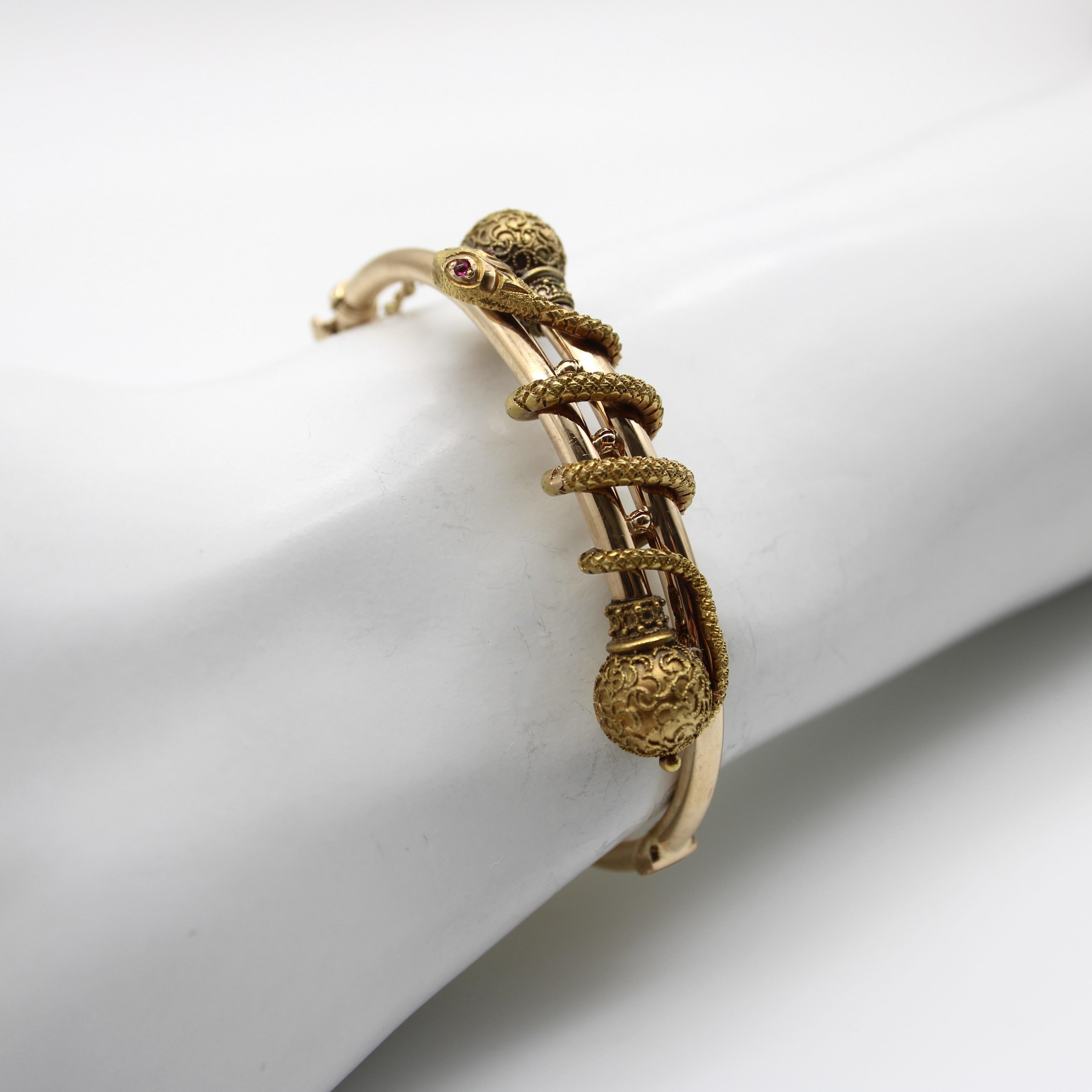14K Gold Etruscan Revival Snake Bypass Bracelet 7
