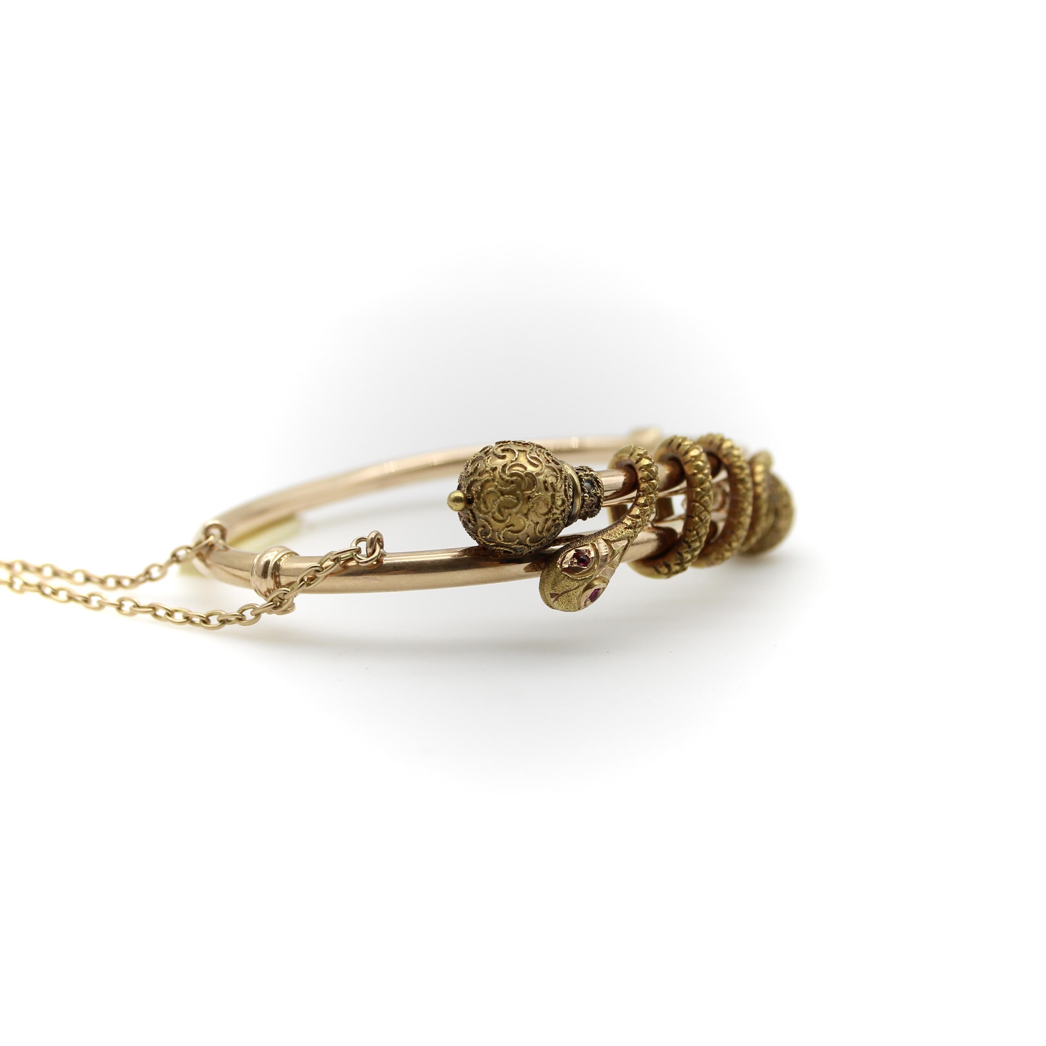 14K Gold Etruscan Revival Snake Bypass Bracelet In Good Condition In Venice, CA