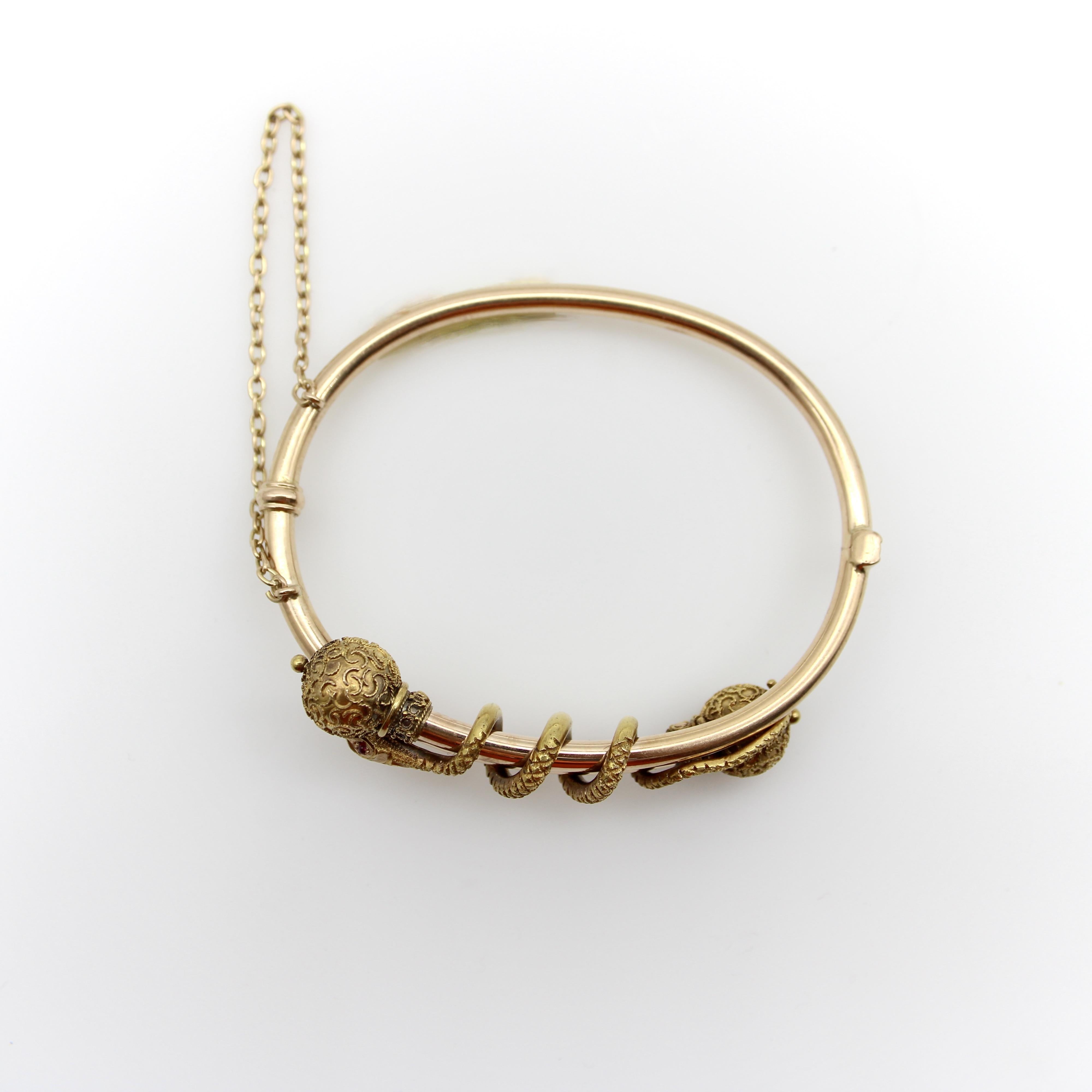 Women's or Men's 14K Gold Etruscan Revival Snake Bypass Bracelet