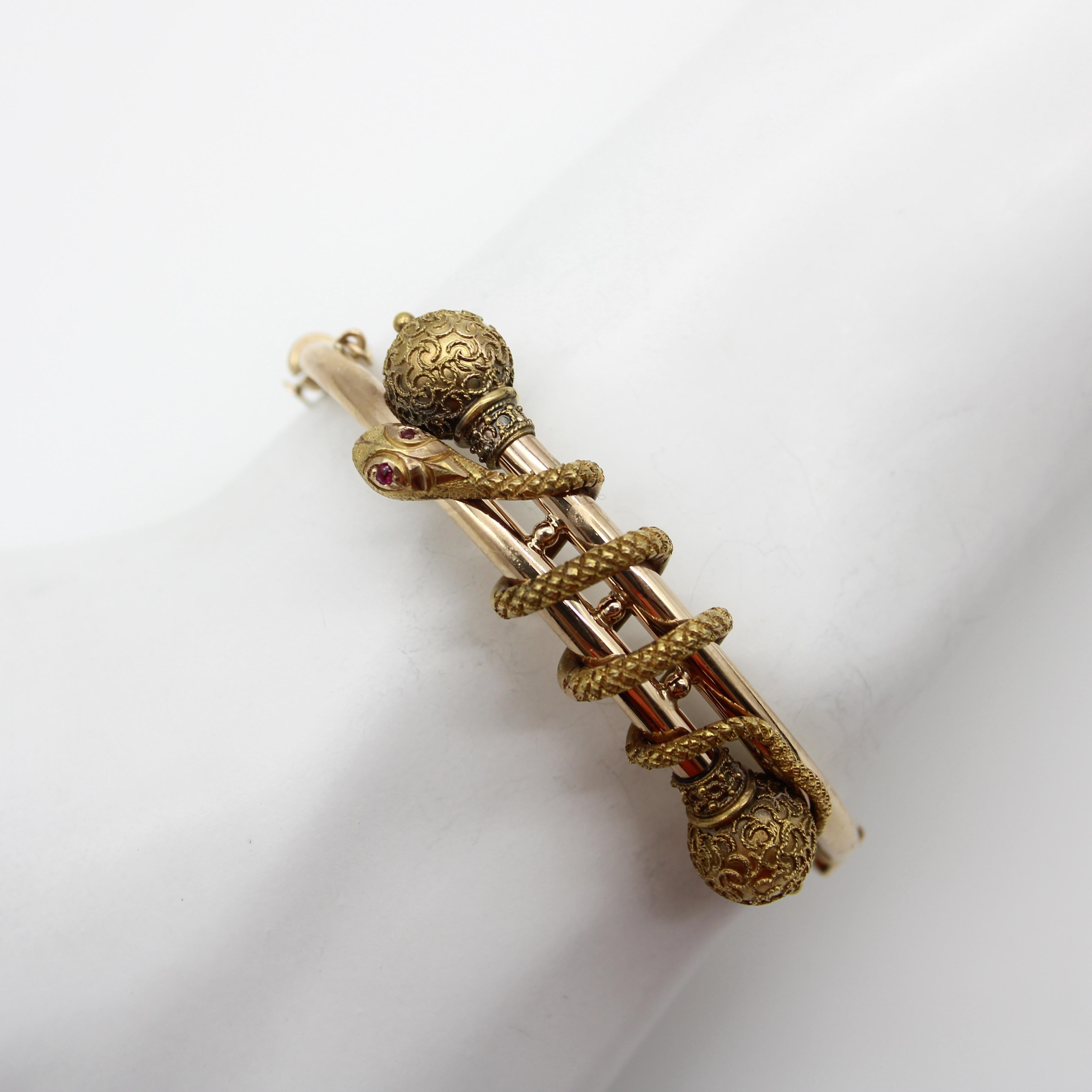 14K Gold Etruscan Revival Snake Bypass Bracelet 5