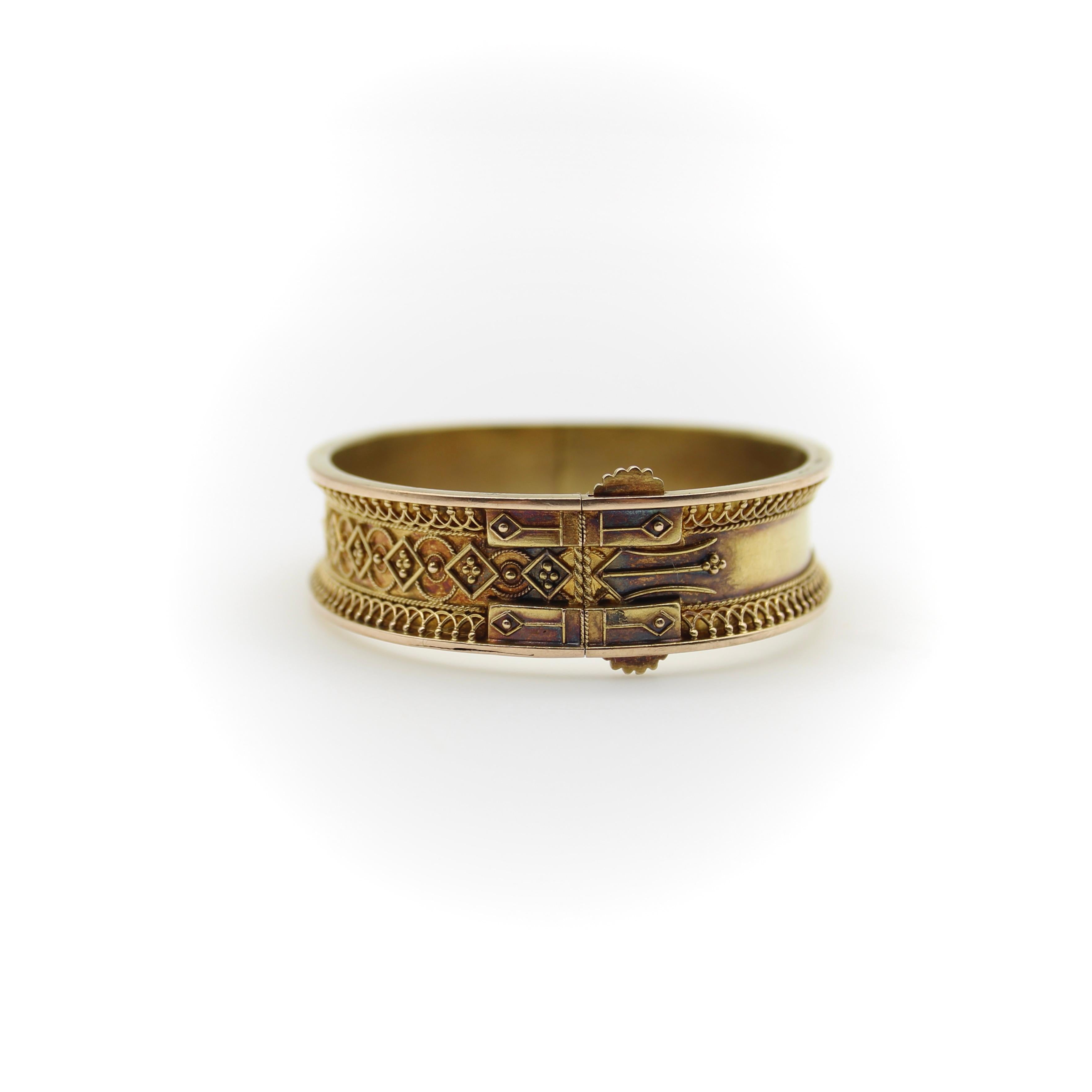 14K Gold Etruscan Revival Wirework Bracelet Renacimiento etrusco en venta