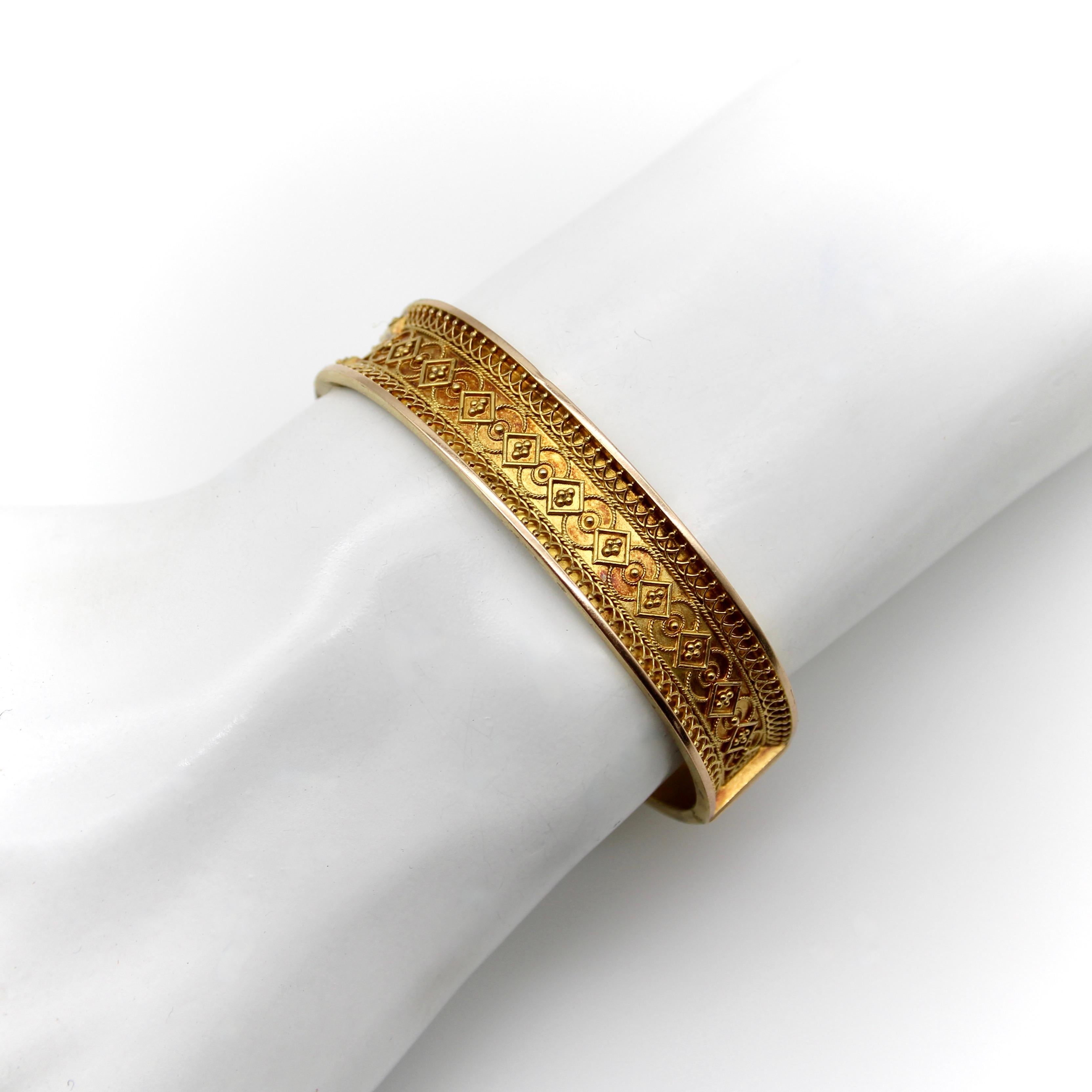 14K Gold Etruscan Revival Wirework Bracelet en venta 4