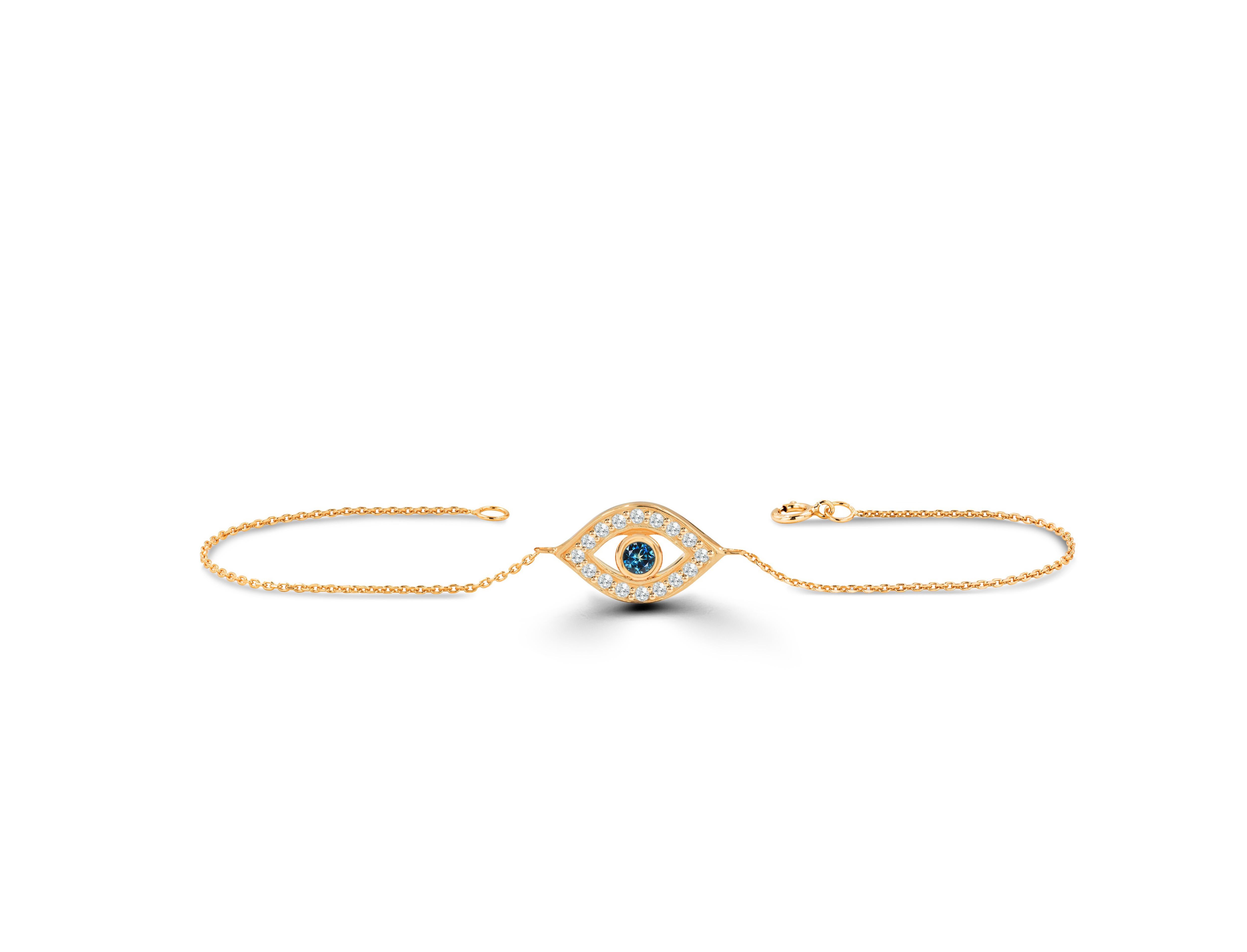  Gold Evil eye bracelet with Sapphire / 10K, 14K and 18K gold / Dainty minimalist bracelet  / Everyday wear gold bracelet.

14K Solid gold, adjustable chain, Pave set, Birthday Hanukkah, Evil eye bracelet, Hamsa mal de ojo, layering everyday,