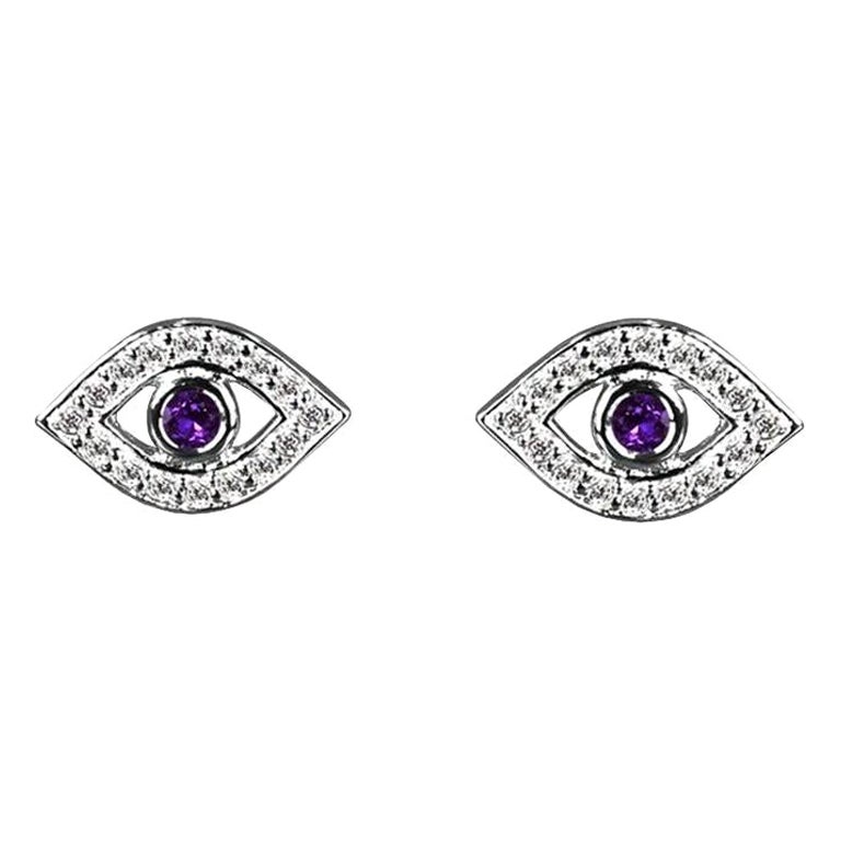 Pendientes de oro de 14 quilates con piedras preciosas de mal de ojo Pendientes de piedra de nacimiento