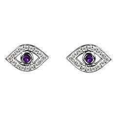14-Karat-Gold Evil Eye Edelstein-Ohrringe mit Geburtsstein