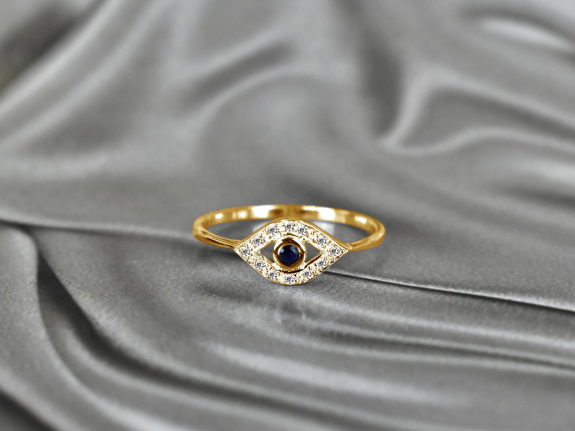 For Sale:  14k Gold Evil Eye Gemstone Ring Birthstone Ring 3