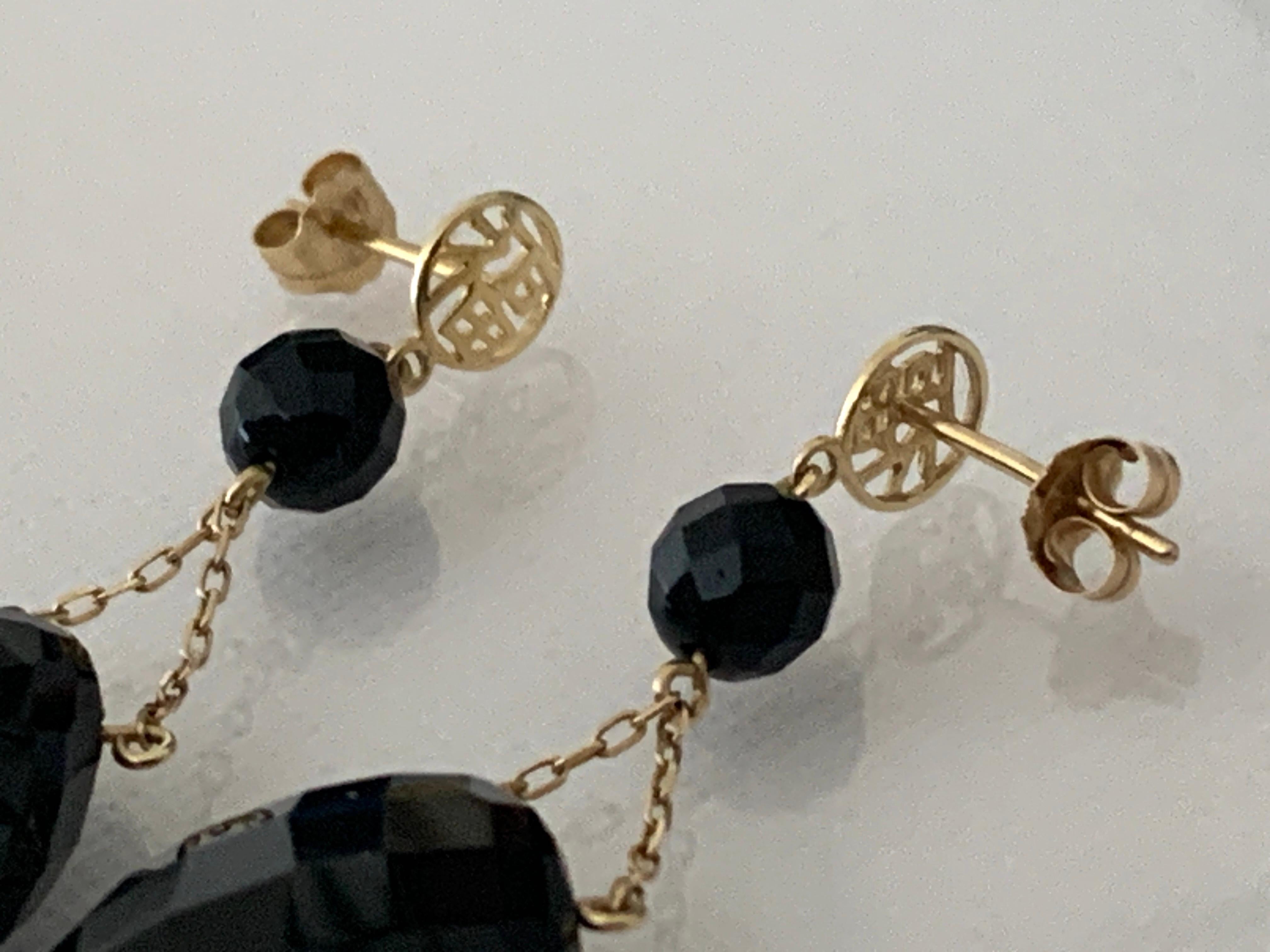 14k Gold Faceted Black Onyx design Earrings Bon état - En vente à London, GB