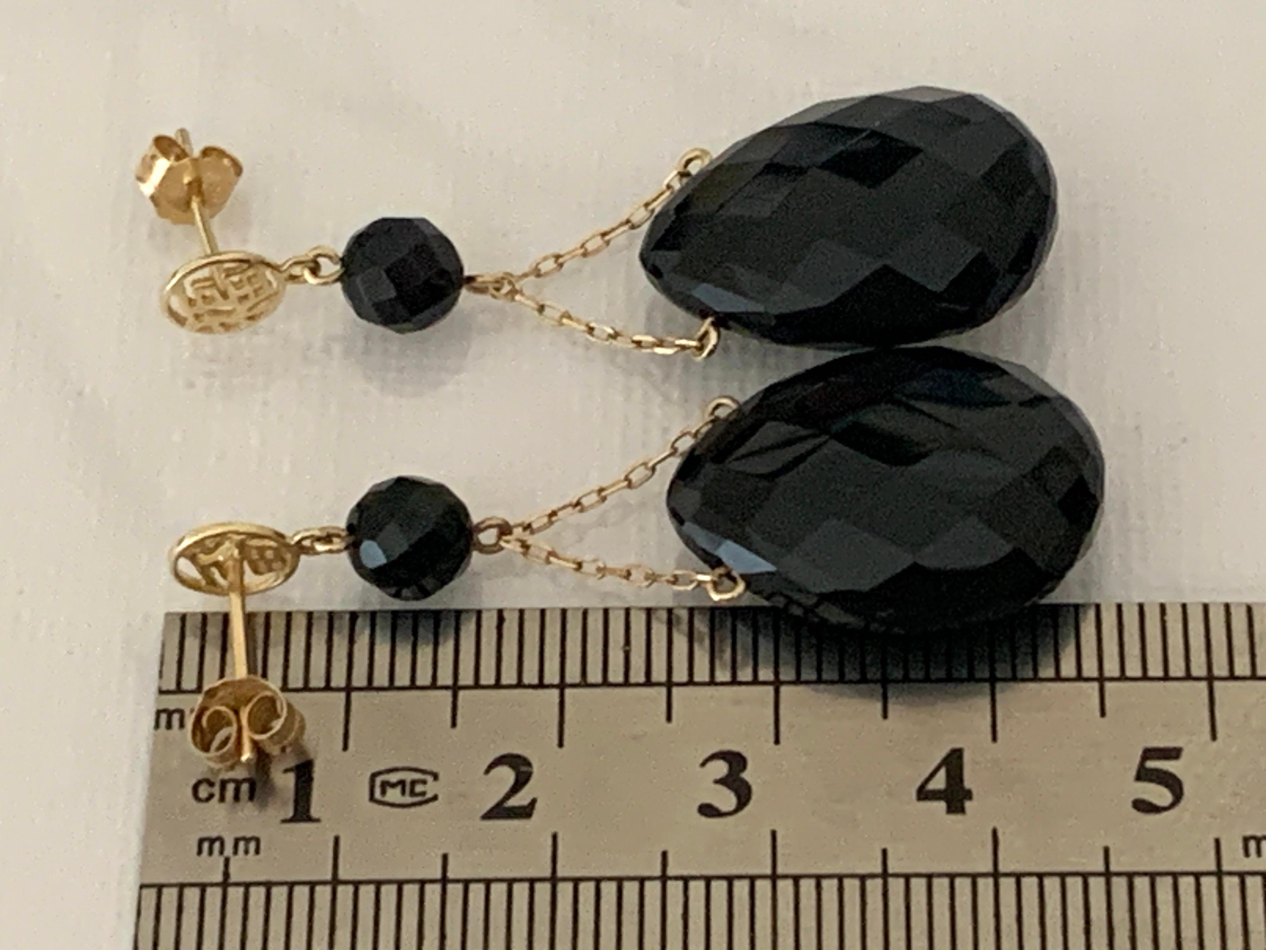 14k Gold Faceted Black Onyx design Earrings Pour femmes en vente