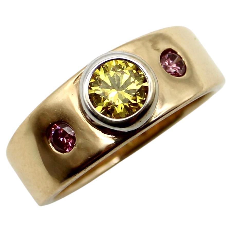  14K Gold Fancy Yellow and Pink Diamond Ring by MWM Goldsmithing For Sale