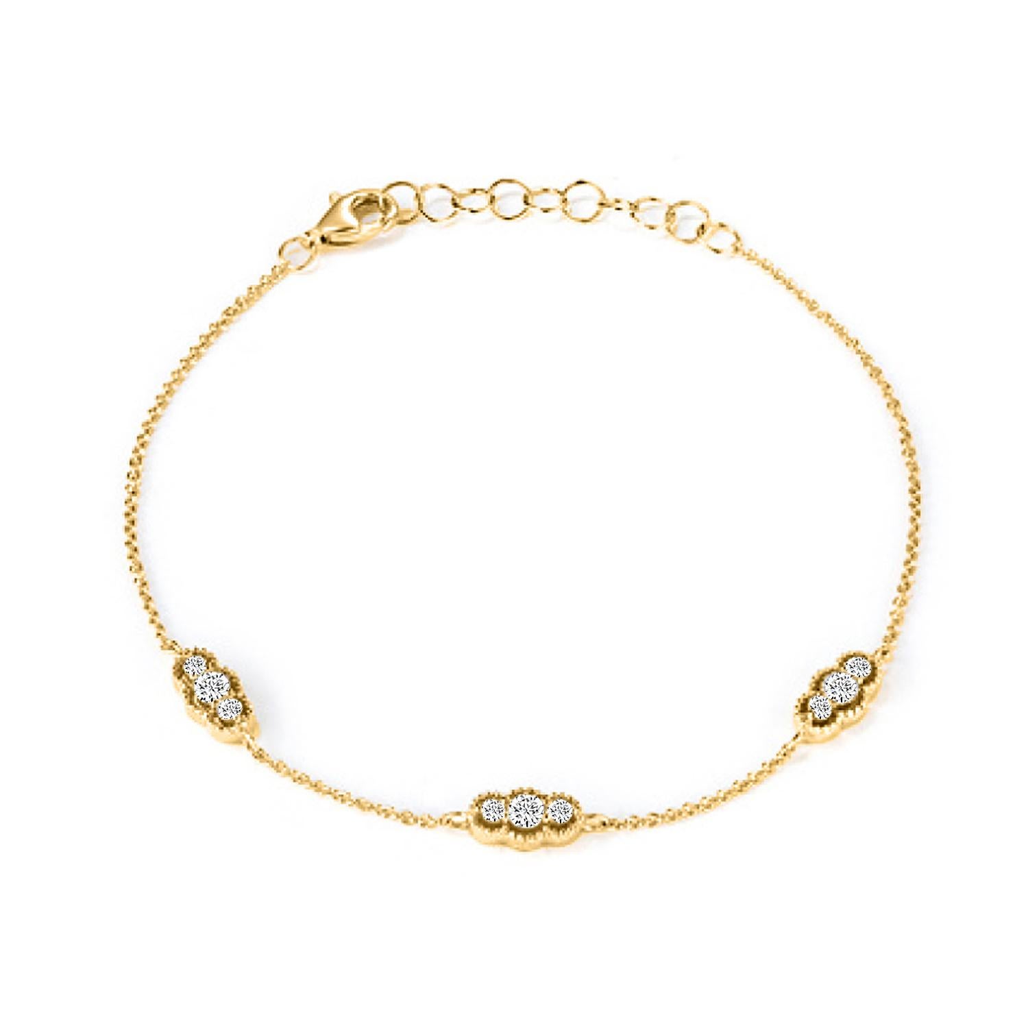 14K Gold Fashion Natural Diamond Bracelet

Bracelet Information
Diamond Type : Natural Diamond
Metal : 14k Gold
Metal Color : Rose Gold, Yellow Gold, White Gold
Total Carat Weight : 0.34 ttcw
Diamond colour-clarity : G/H Color VS/Si1 Clarity

