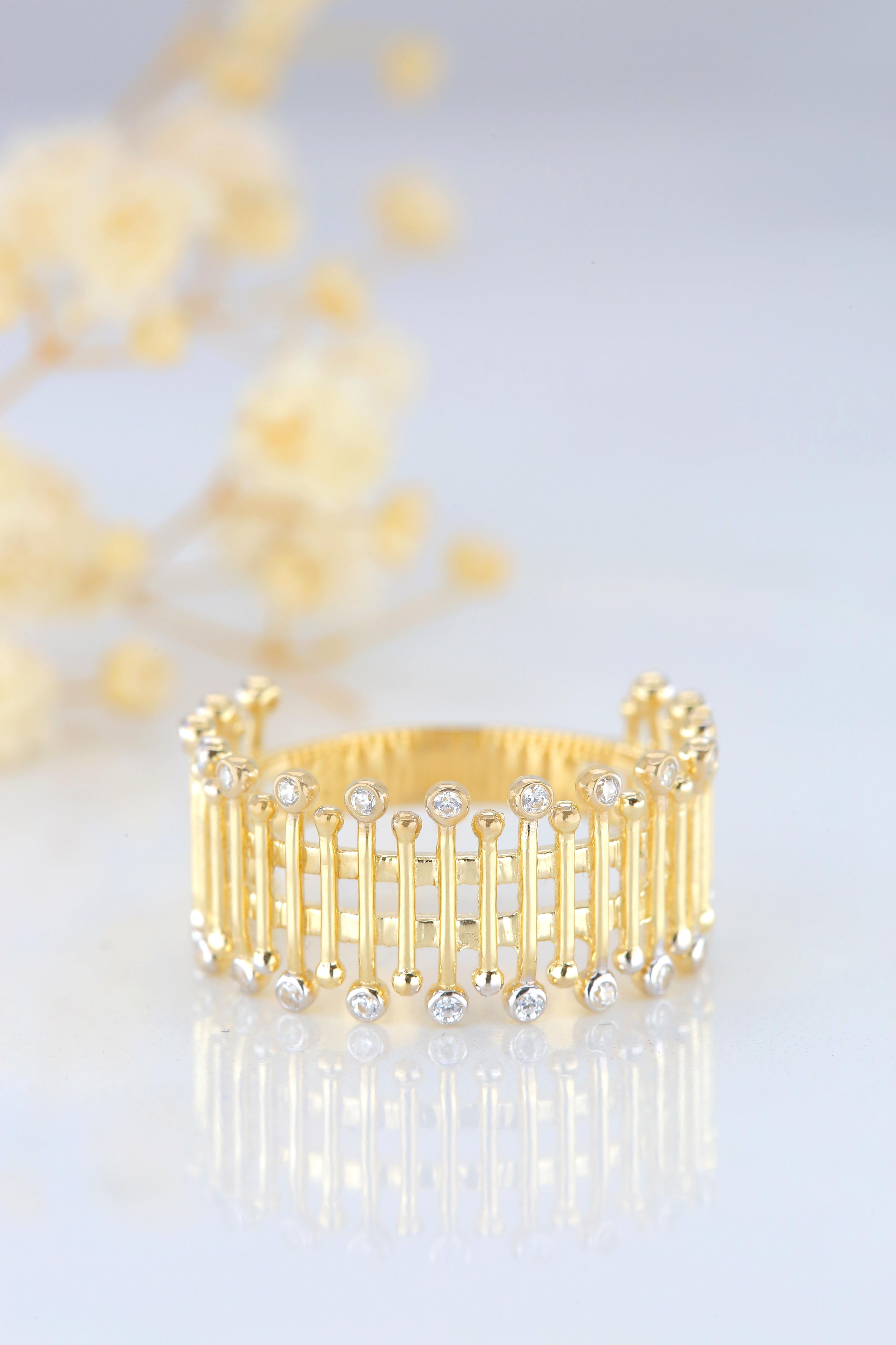 14K Gold Fence Ring, Dainty Fence Ring, 14K Gold Dainty Fence Shaped Ring 5
