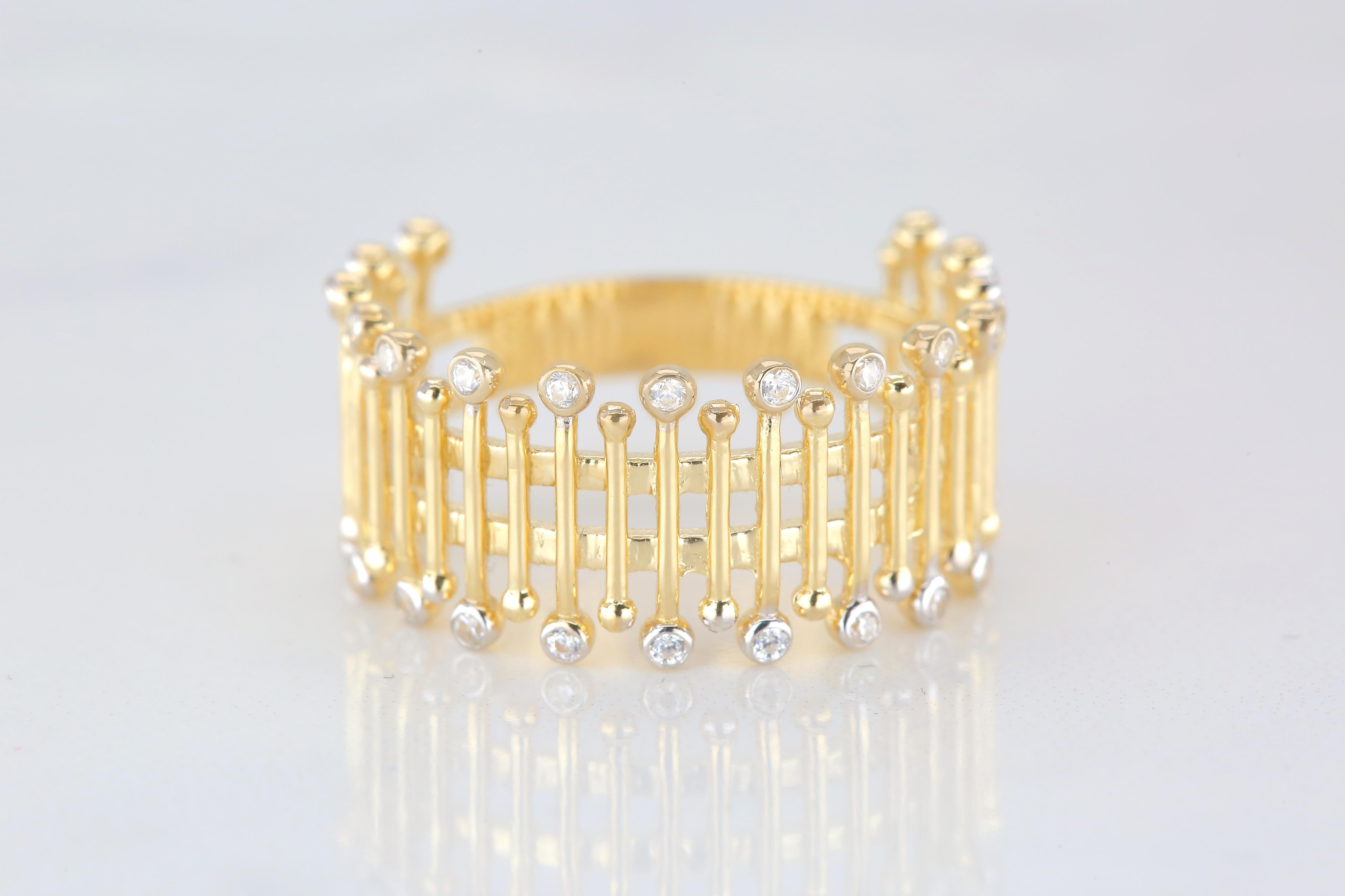 14K Gold Fence Ring, Dainty Fence Ring, 14K Gold Dainty Fence Shaped Ring 6