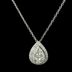 14k Gold Fiery 0.80ctw Diamond Teardrop Pear Slide Pendant Adjustable Necklace