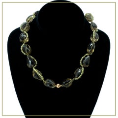14K Gold Filled 22mm Smoky Quartz and CZ Multi-Strand Necklace, Artist