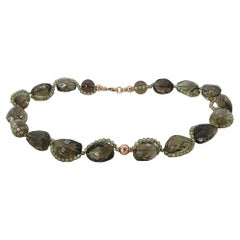 14K Gold Filled 22mm Smoky Quartz and CZ Multi-Strand Necklace, Artist