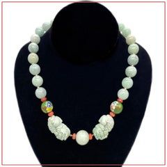 Grade A Jadeite Necklace with Carved Pixiu, 14K Gold Filled, 18.25"