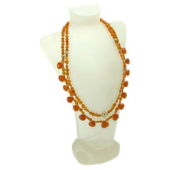 14K Gold Filled Carnelian Double-Strand Necklace with Heart Briolette