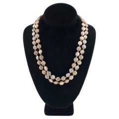 14K Gold Filled Double Strand Moonstone & Zircon Necklace with Tassel Pendant