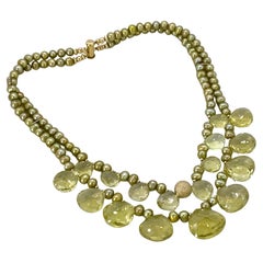 14K Gold-Filled Double Strand Necklace with Lemon Quartz and Pearls